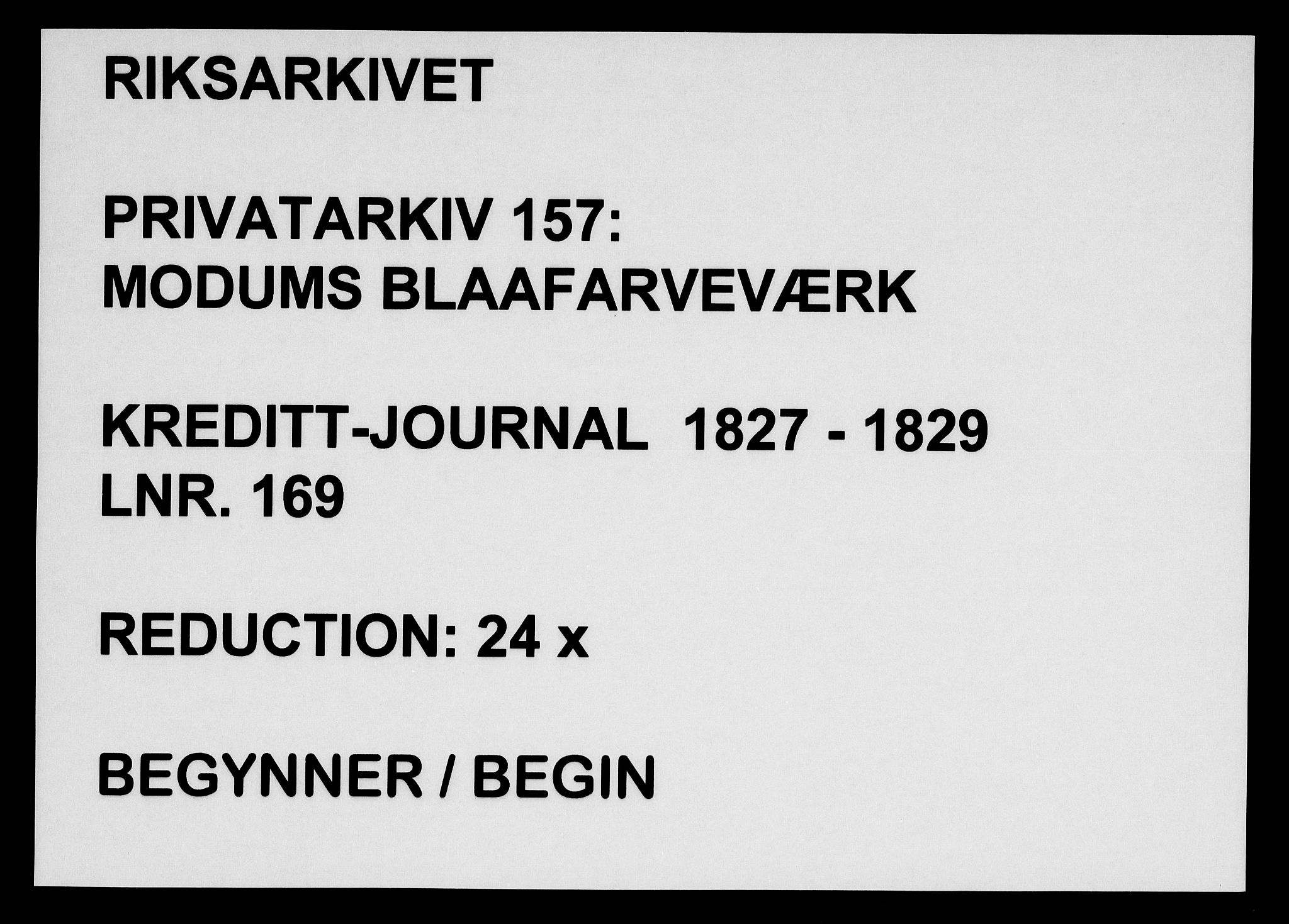 Modums Blaafarveværk, RA/PA-0157/G/Gd/Gda/L0169/0001: -- / Kreditt-journal, 1827-1829, p. 1