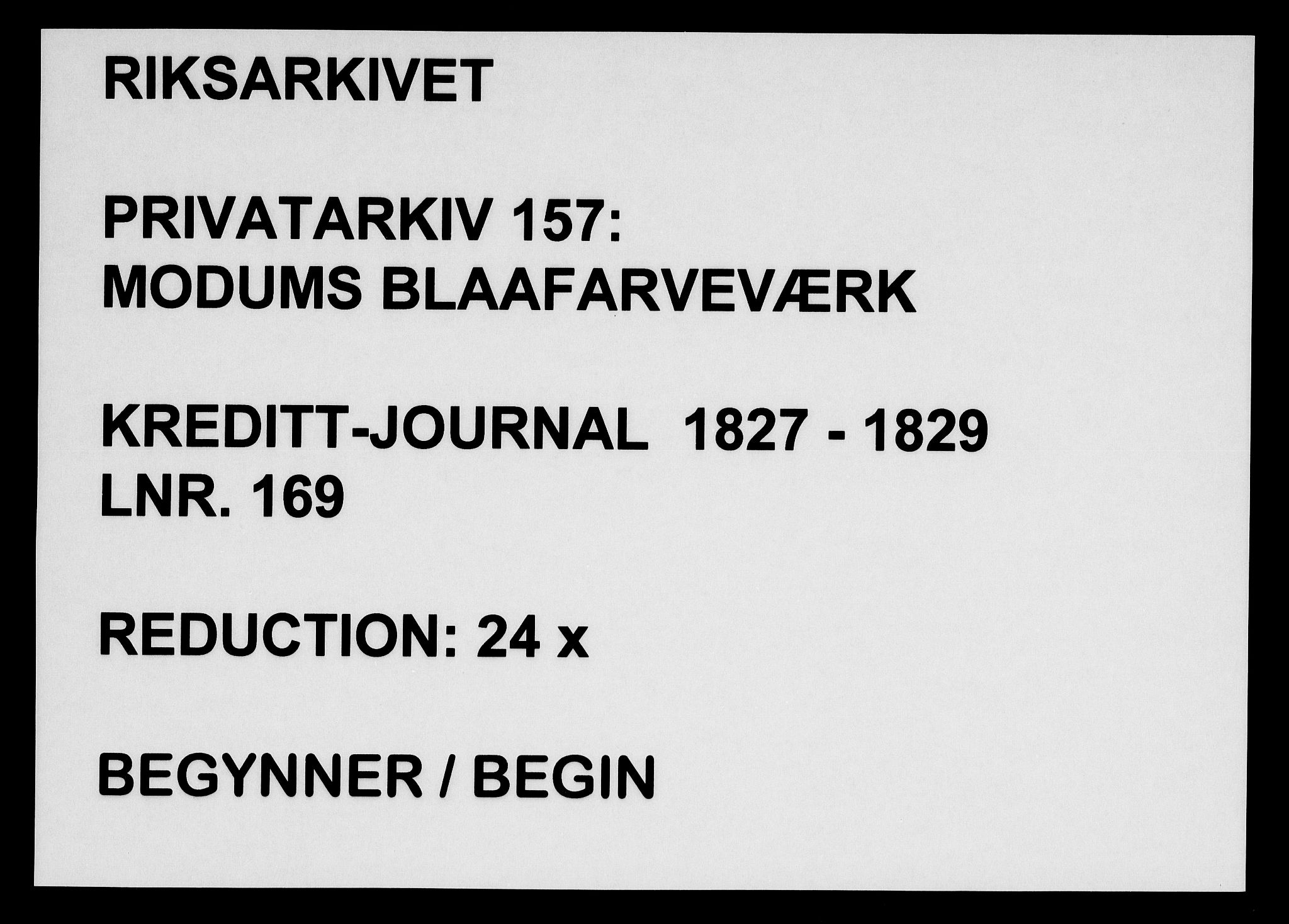 Modums Blaafarveværk, AV/RA-PA-0157/G/Gd/Gda/L0169/0001: -- / Kreditt-journal, 1827-1829, p. 1