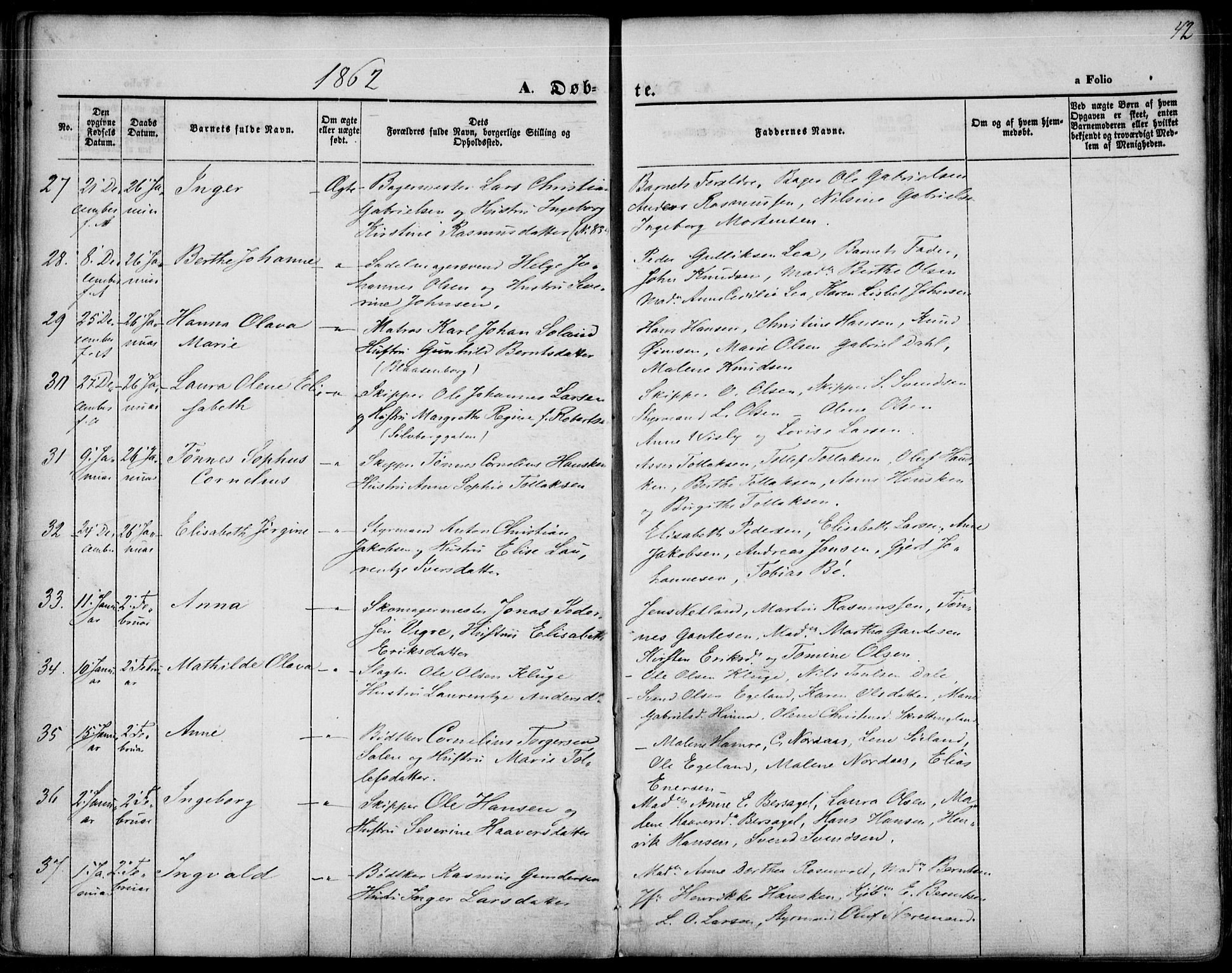 St. Petri sokneprestkontor, AV/SAST-A-101813/001/30/30BA/L0001: Parish register (official) no. A 1, 1861-1868, p. 42