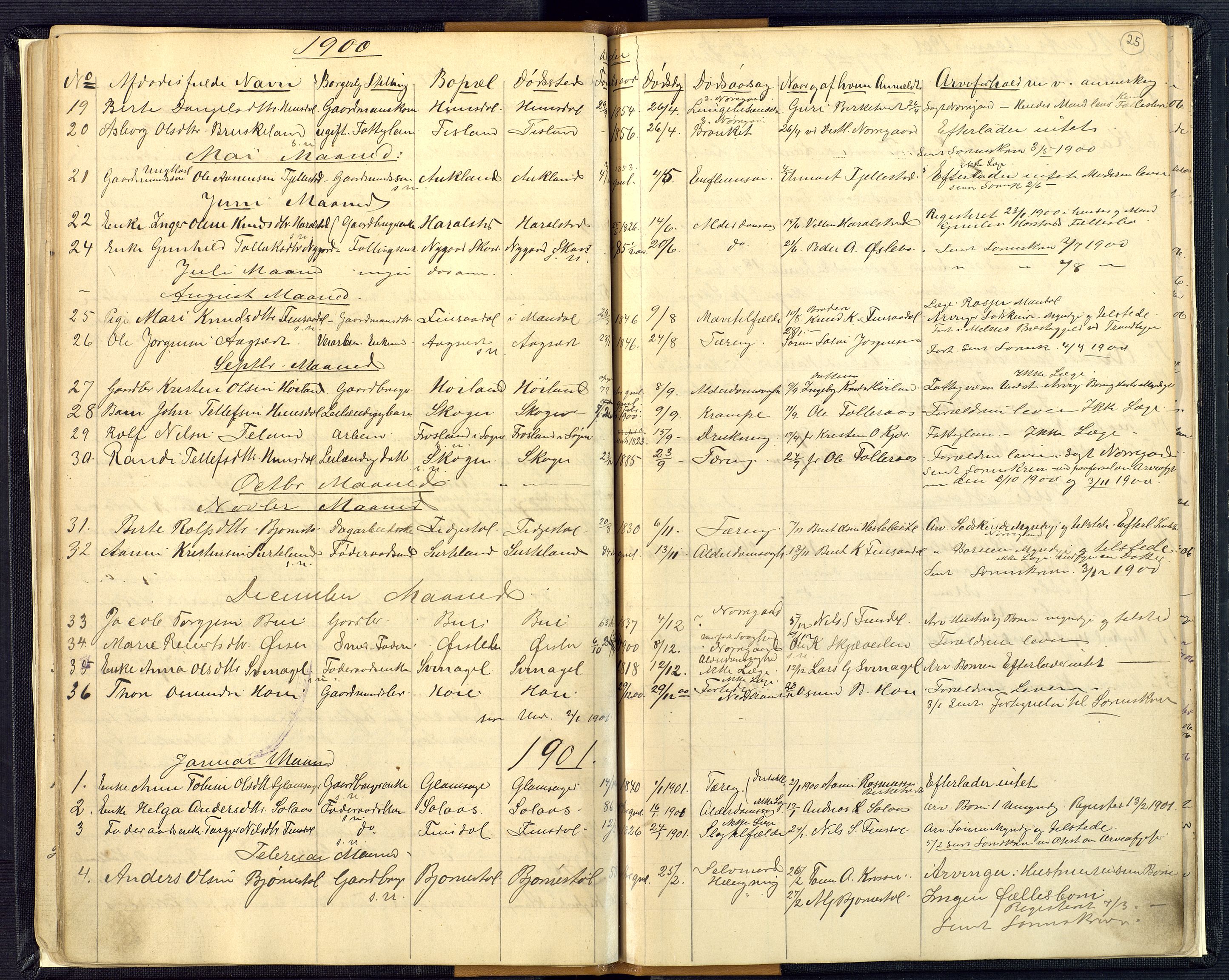 Mandal sorenskriveri, AV/SAK-1221-0005/001/H/Ha/L0016: Dødsfall Øyslebø og Laudal nr 15, 1882-1913, p. 25