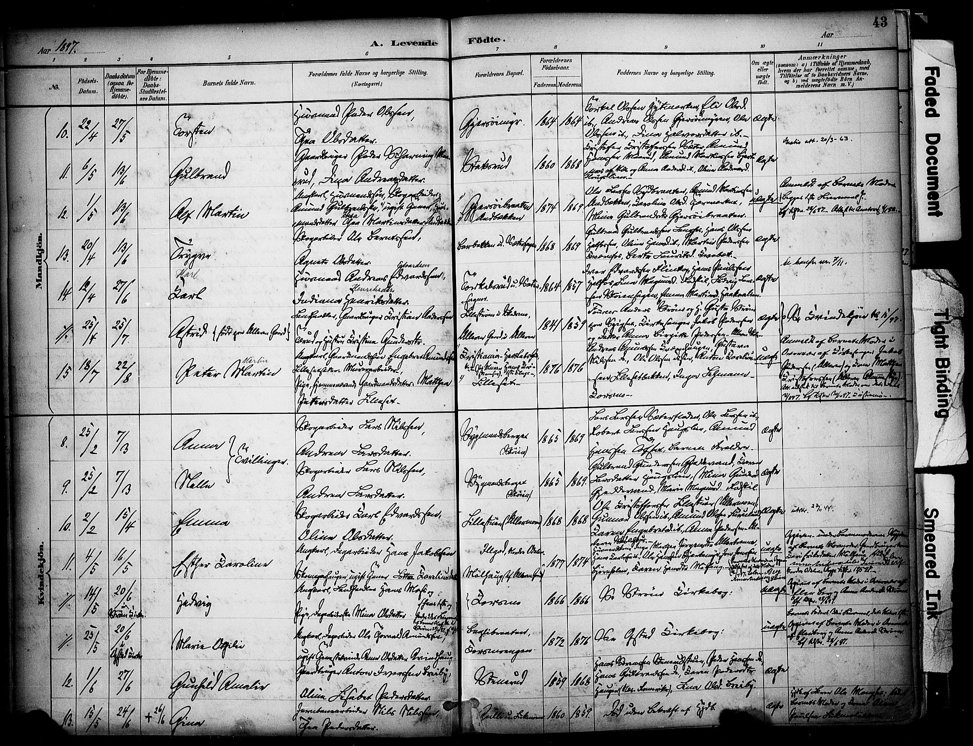 Sør-Odal prestekontor, AV/SAH-PREST-030/H/Ha/Haa/L0008: Parish register (official) no. 8, 1886-1922, p. 43