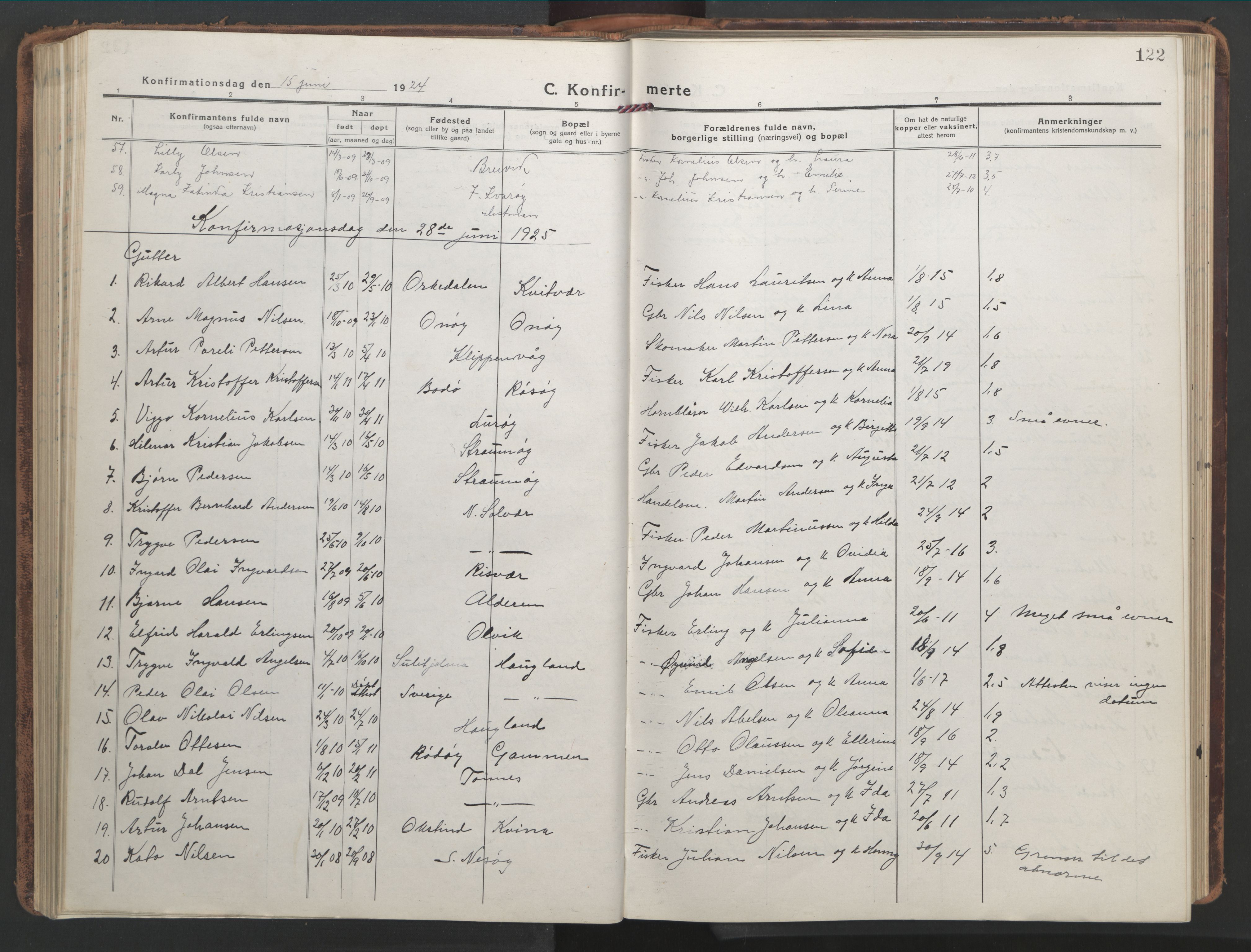 Ministerialprotokoller, klokkerbøker og fødselsregistre - Nordland, SAT/A-1459/839/L0574: Parish register (copy) no. 839C04, 1918-1950, p. 122