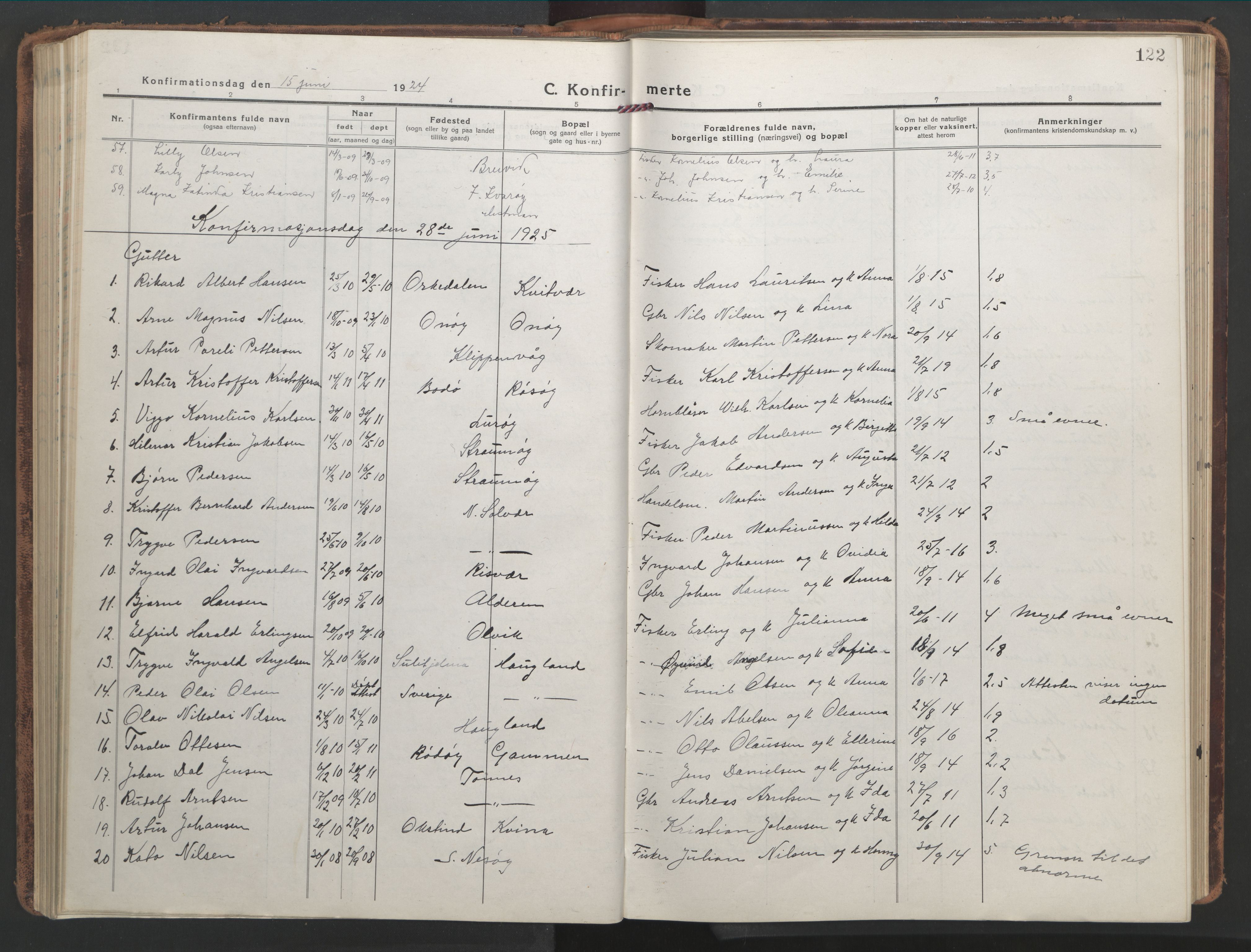 Ministerialprotokoller, klokkerbøker og fødselsregistre - Nordland, AV/SAT-A-1459/839/L0574: Parish register (copy) no. 839C04, 1918-1950, p. 122