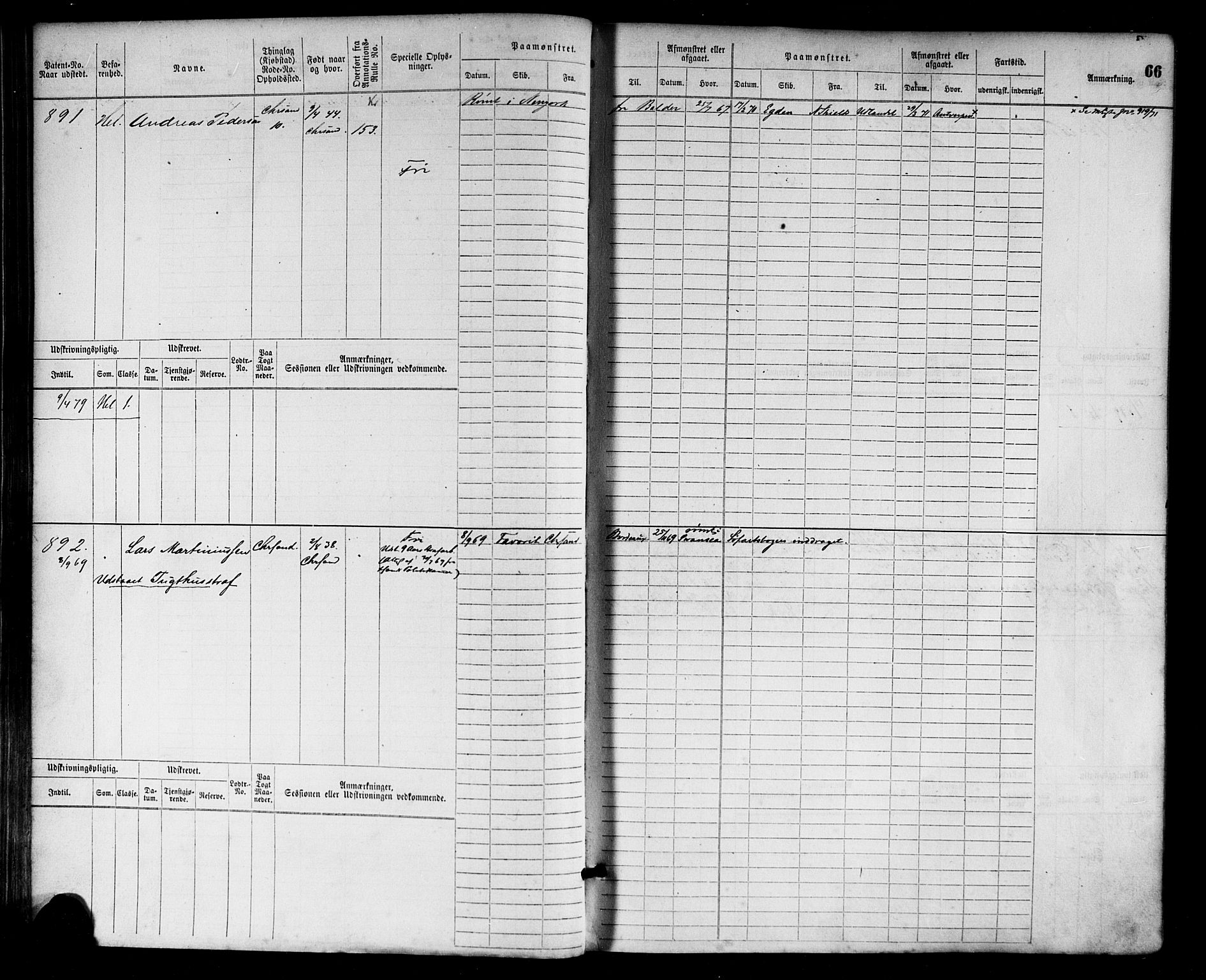 Kristiansand mønstringskrets, AV/SAK-2031-0015/F/Fb/L0004: Hovedrulle nr 763-1521, I-11, 1868-1915, p. 69