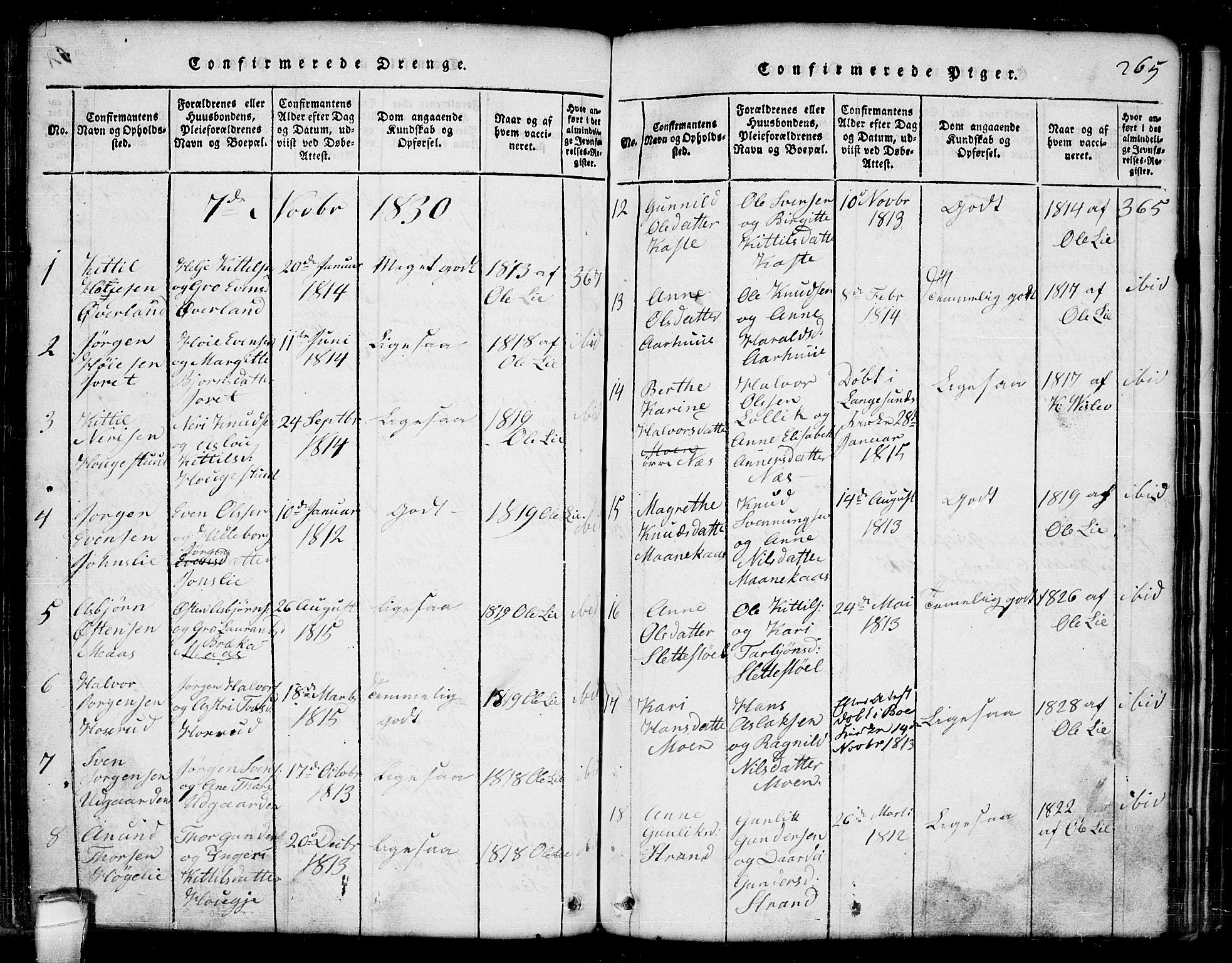 Seljord kirkebøker, SAKO/A-20/G/Ga/L0001: Parish register (copy) no. I 1, 1815-1854, p. 265