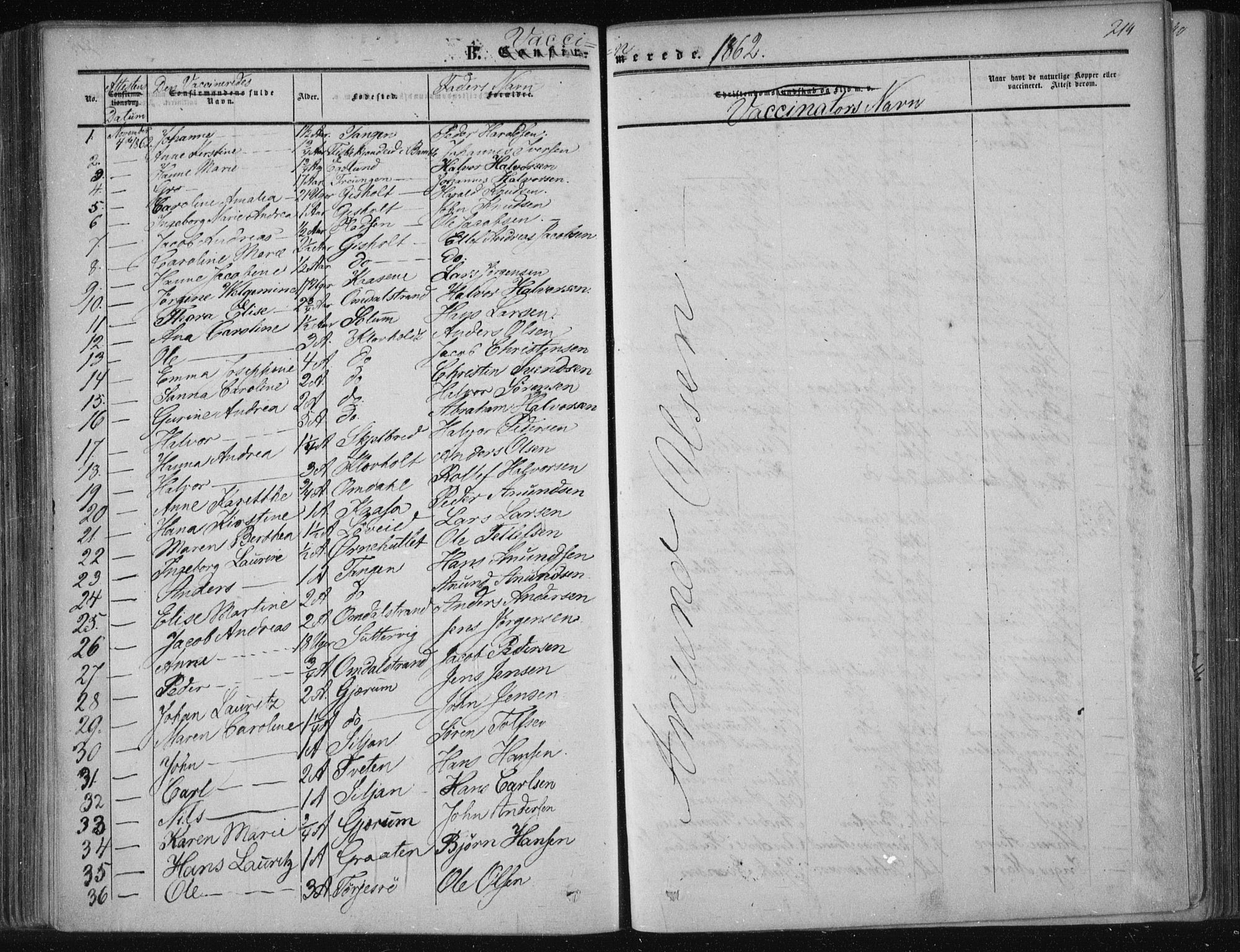 Solum kirkebøker, SAKO/A-306/F/Fa/L0007: Parish register (official) no. I 7, 1856-1864, p. 214