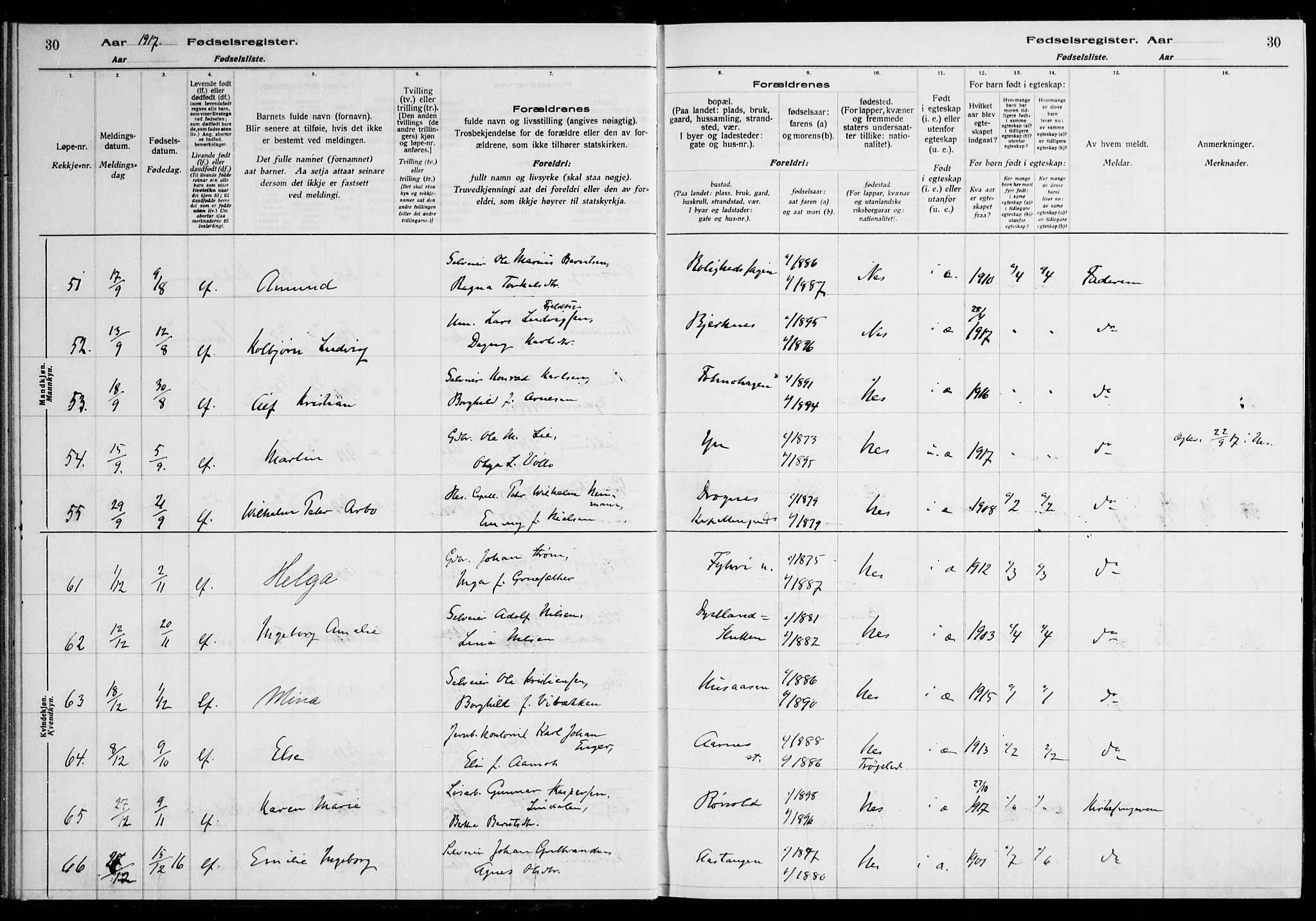 Nes prestekontor Kirkebøker, AV/SAO-A-10410/J/Ja/L0001: Birth register no. 1, 1916-1926, p. 30