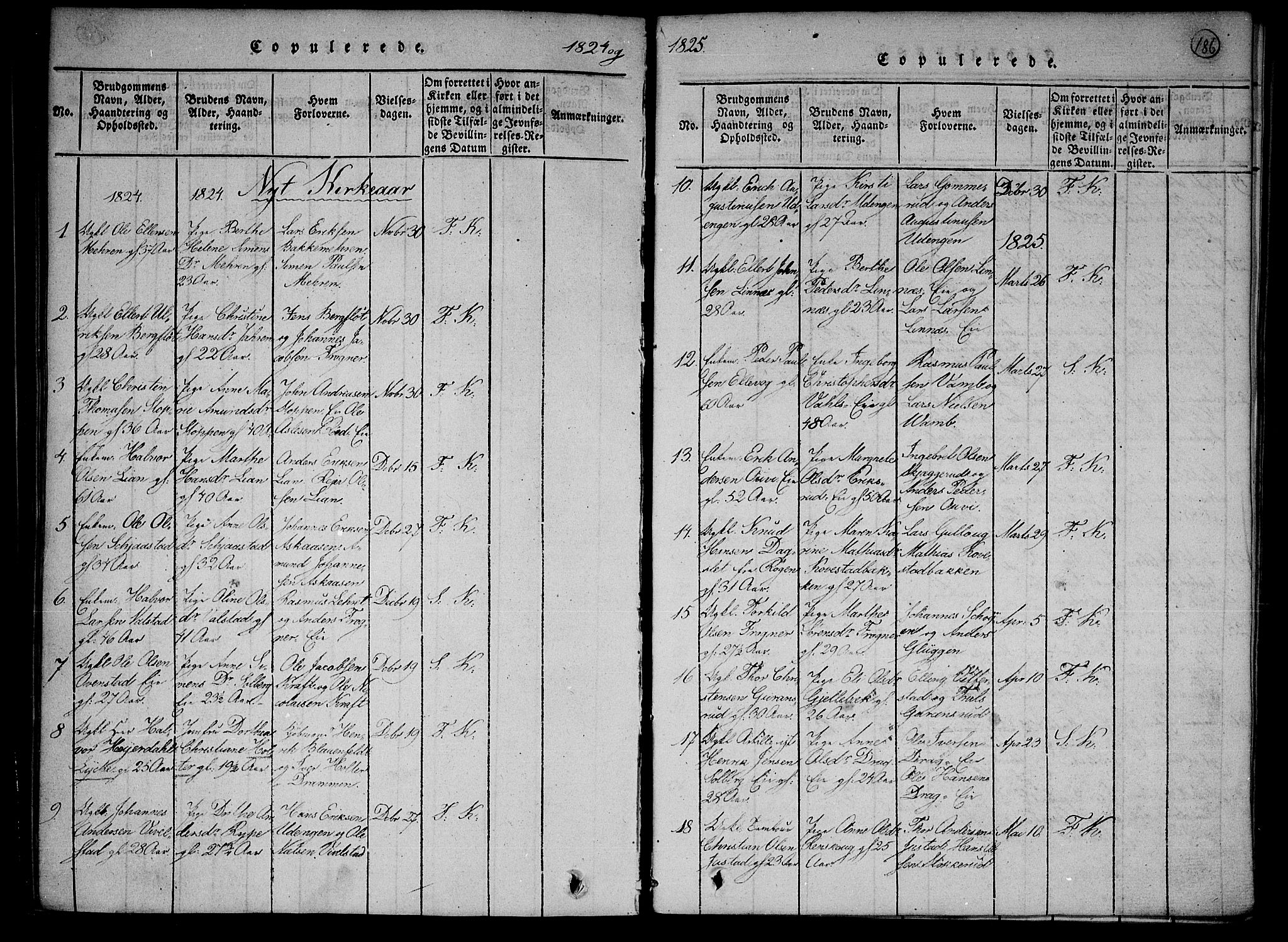 Lier kirkebøker, AV/SAKO-A-230/F/Fa/L0009: Parish register (official) no. I 9, 1824-1827, p. 186