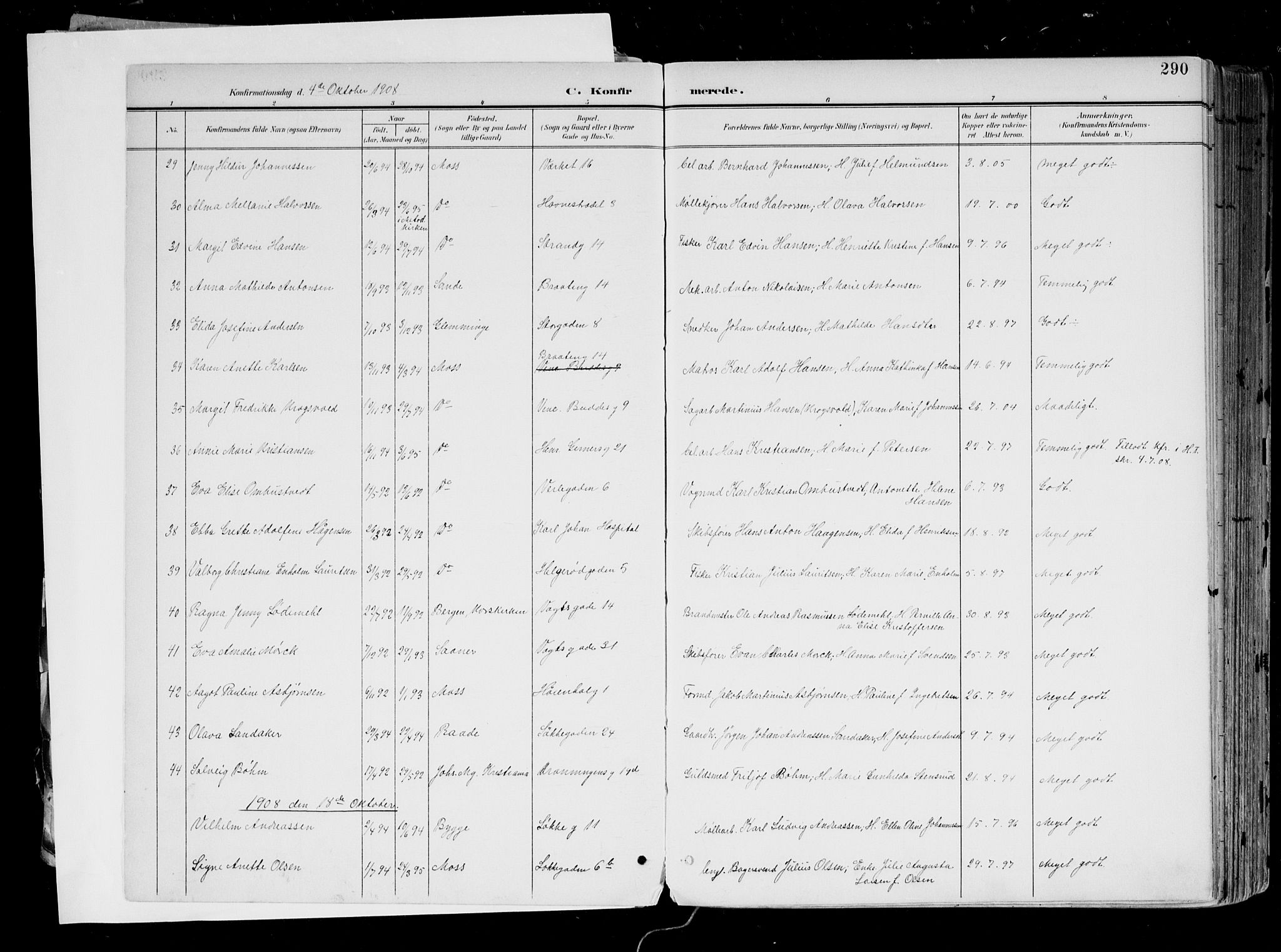 Moss prestekontor Kirkebøker, SAO/A-2003/F/Fb/L0004: Parish register (official) no. II 4, 1902-1912, p. 290
