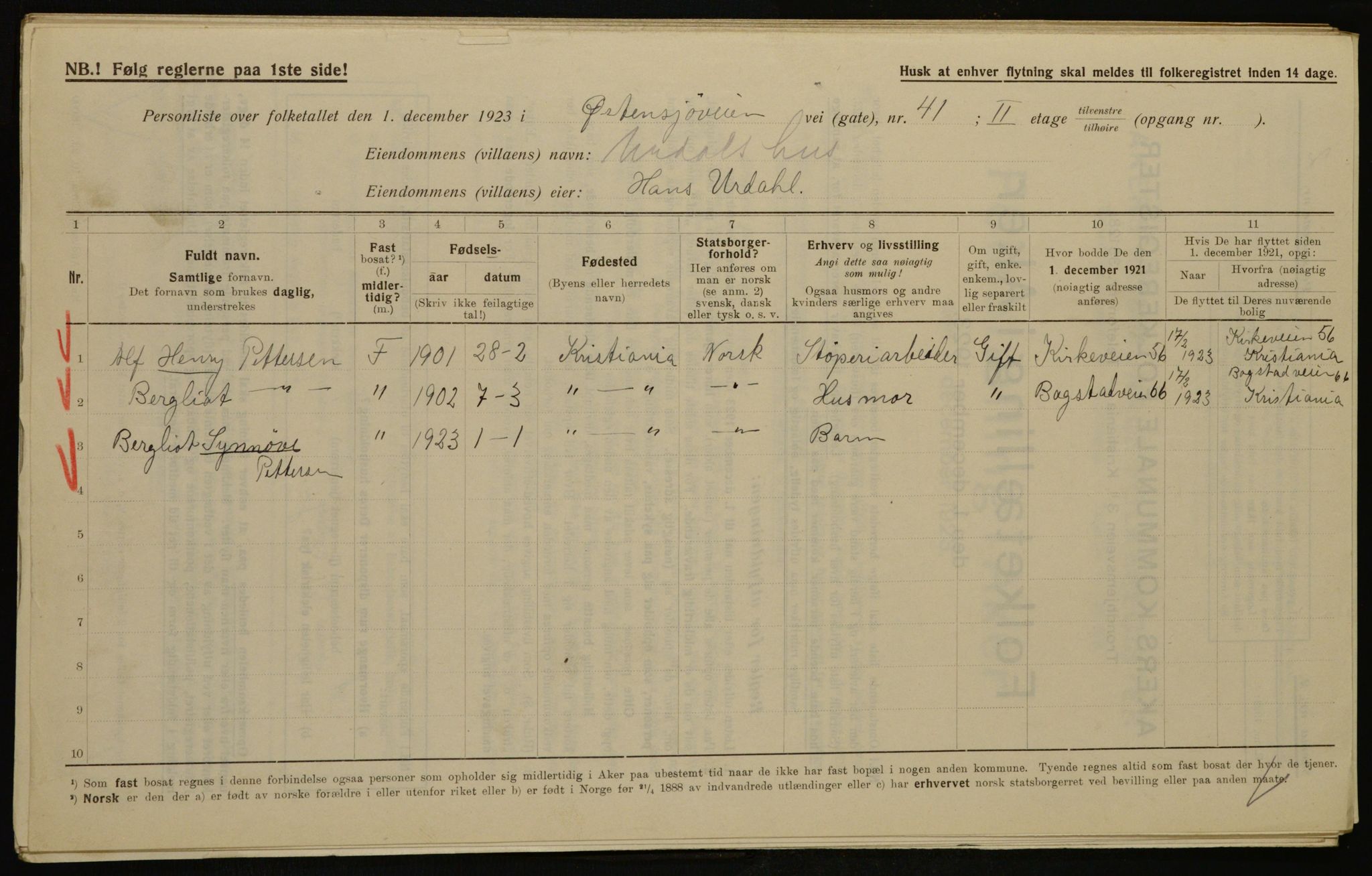 , Municipal Census 1923 for Aker, 1923, p. 36030