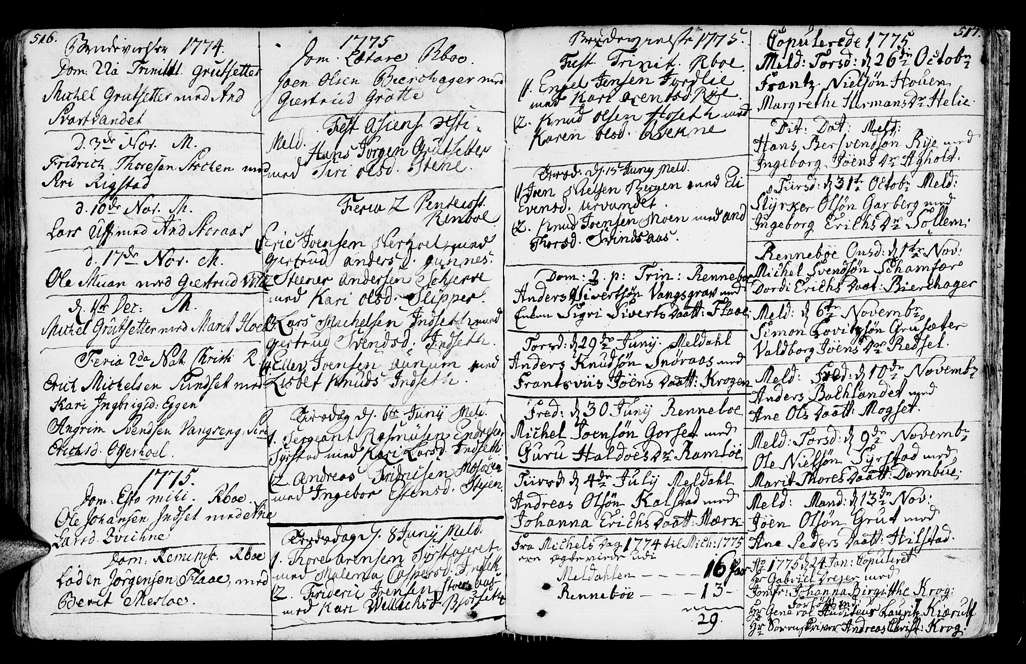 Ministerialprotokoller, klokkerbøker og fødselsregistre - Sør-Trøndelag, SAT/A-1456/672/L0851: Parish register (official) no. 672A04, 1751-1775, p. 516-517