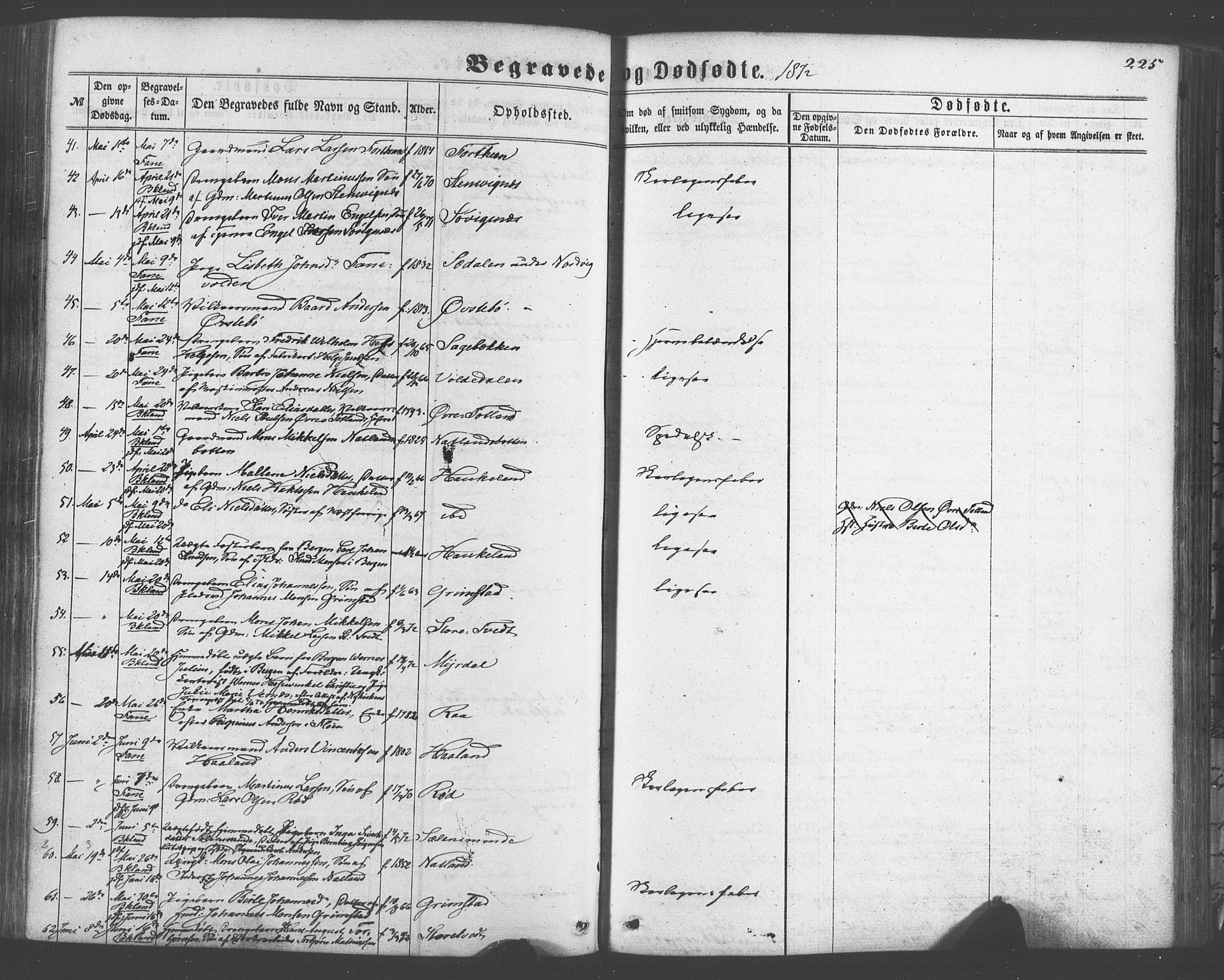 Fana Sokneprestembete, AV/SAB-A-75101/H/Haa/Haaa/L0012: Parish register (official) no. A 12, 1862-1878, p. 225