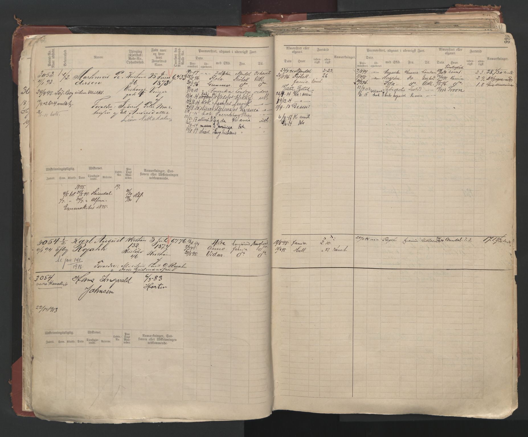 Oslo sjømannskontor, AV/SAO-A-10595/F/Fc/L0003: Hovedrulle, 1893, p. 32b-33a