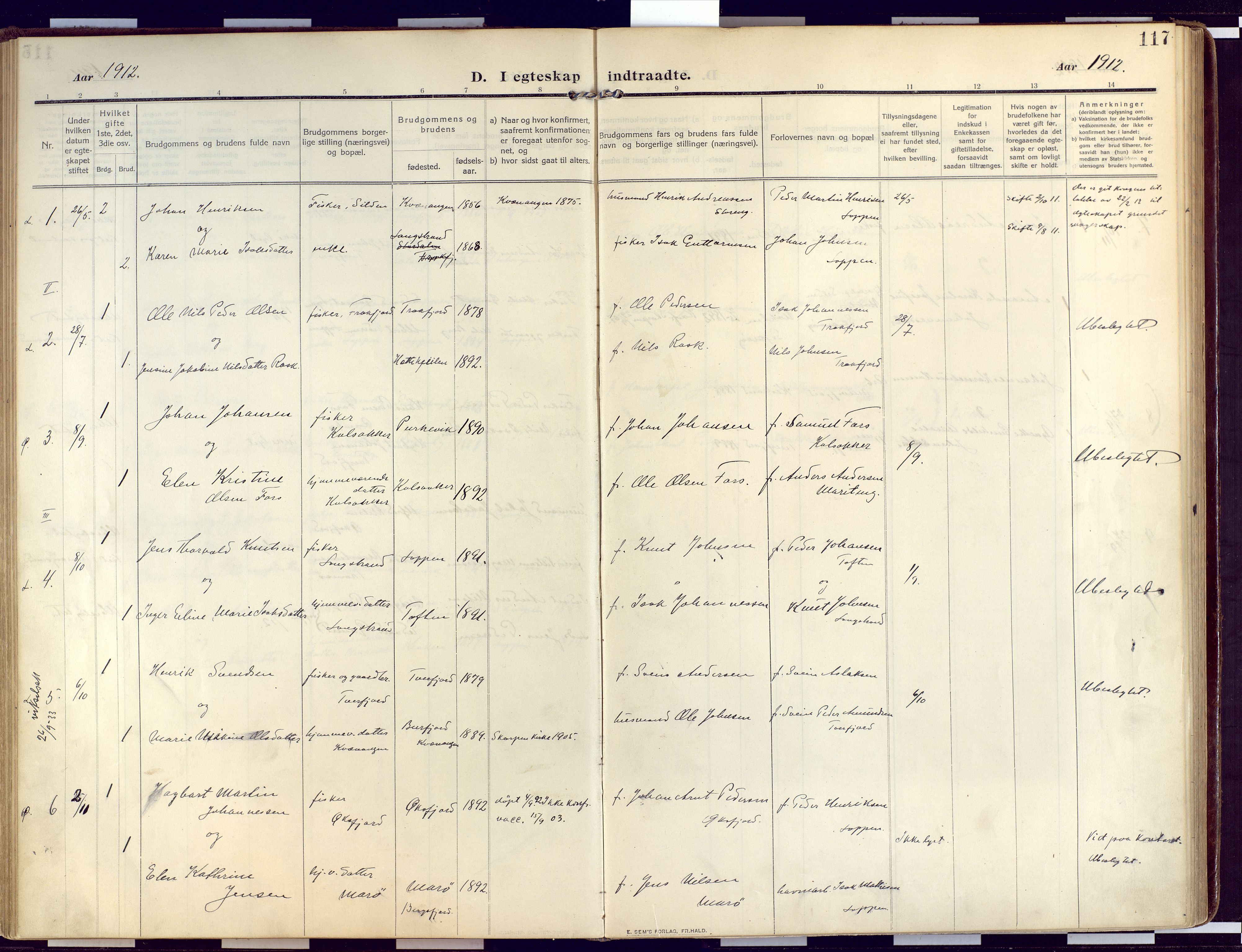 Loppa sokneprestkontor, SATØ/S-1339/H/Ha/L0011kirke: Parish register (official) no. 11, 1909-1919, p. 117