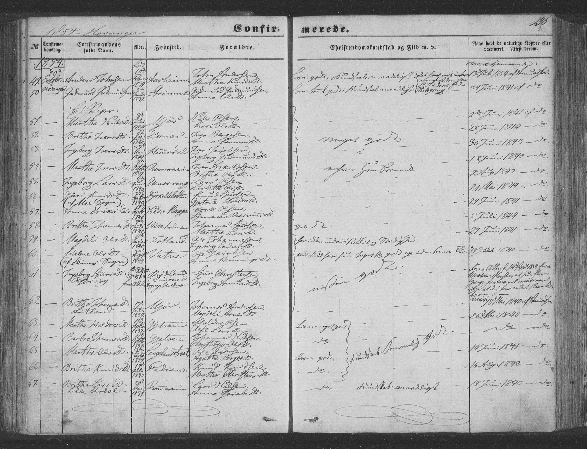 Hosanger sokneprestembete, AV/SAB-A-75801/H/Haa: Parish register (official) no. A 8, 1849-1863, p. 136