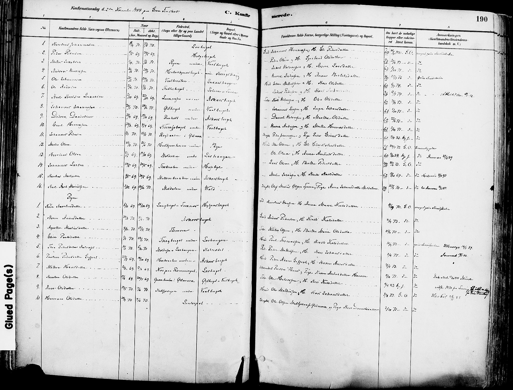 Grue prestekontor, SAH/PREST-036/H/Ha/Haa/L0012: Parish register (official) no. 12, 1881-1897, p. 190