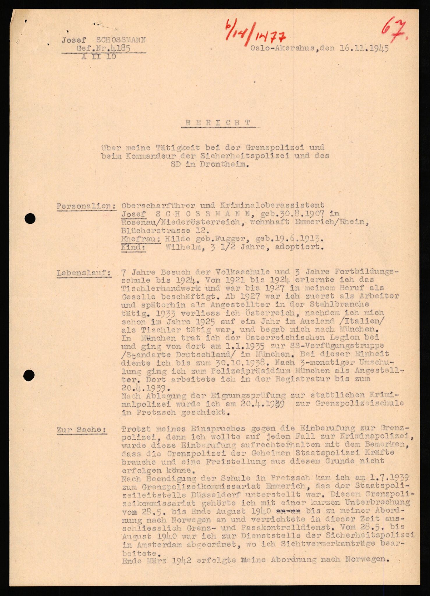 Forsvaret, Forsvarets overkommando II, AV/RA-RAFA-3915/D/Db/L0030: CI Questionaires. Tyske okkupasjonsstyrker i Norge. Tyskere., 1945-1946, p. 176