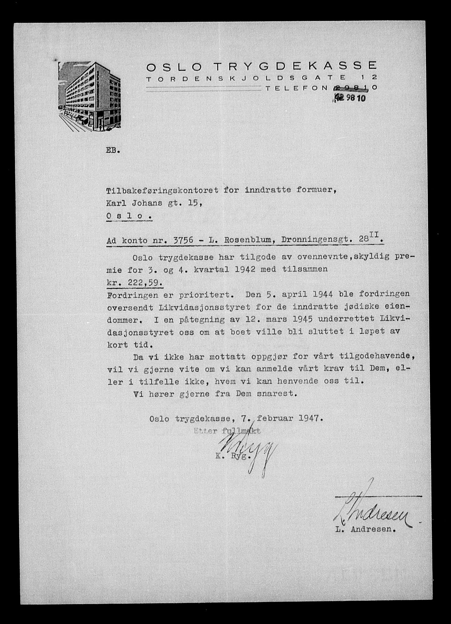 Justisdepartementet, Tilbakeføringskontoret for inndratte formuer, AV/RA-S-1564/H/Hc/Hcc/L0974: --, 1945-1947, p. 42