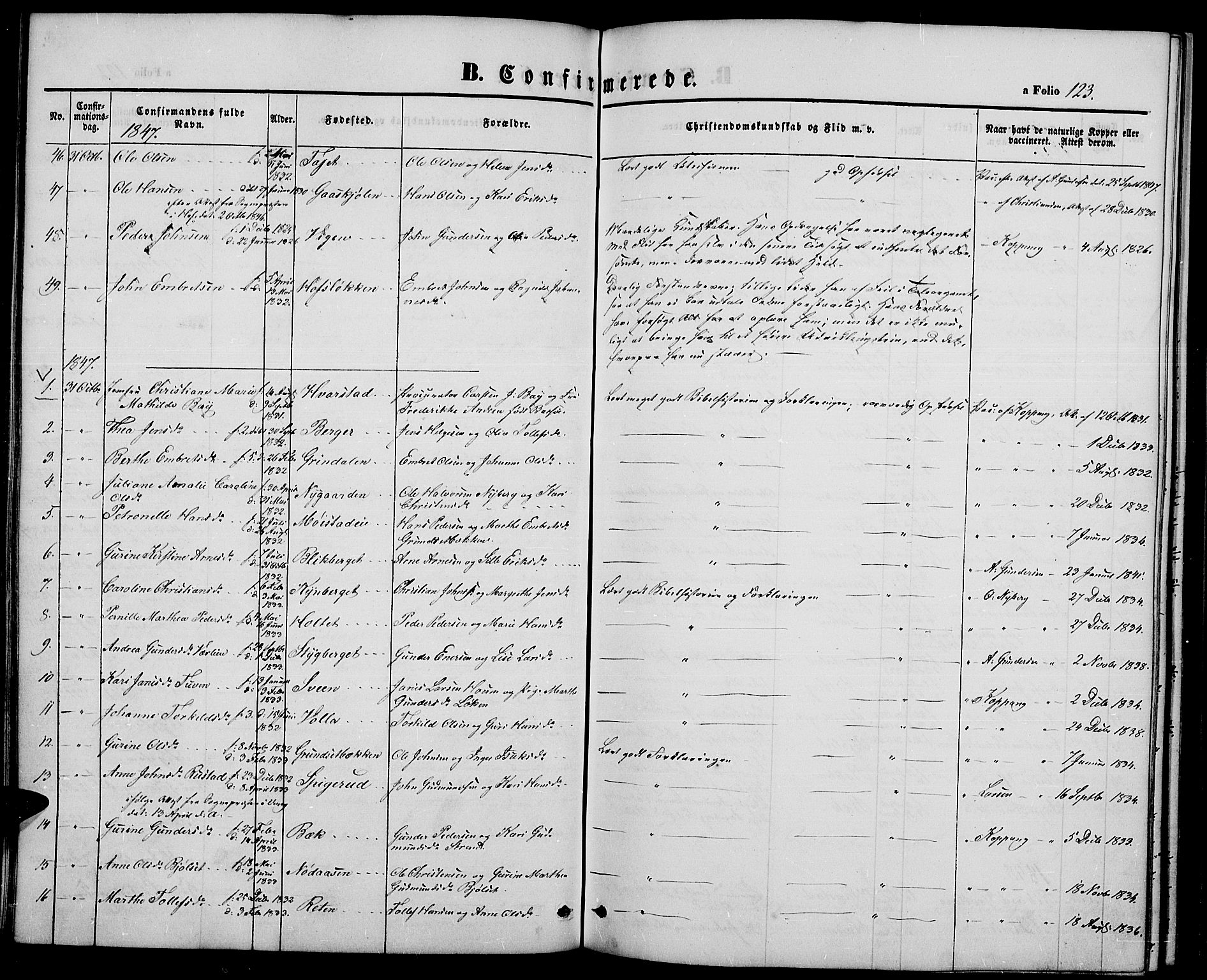 Elverum prestekontor, AV/SAH-PREST-044/H/Ha/Hab/L0002: Parish register (copy) no. 2, 1845-1855, p. 123