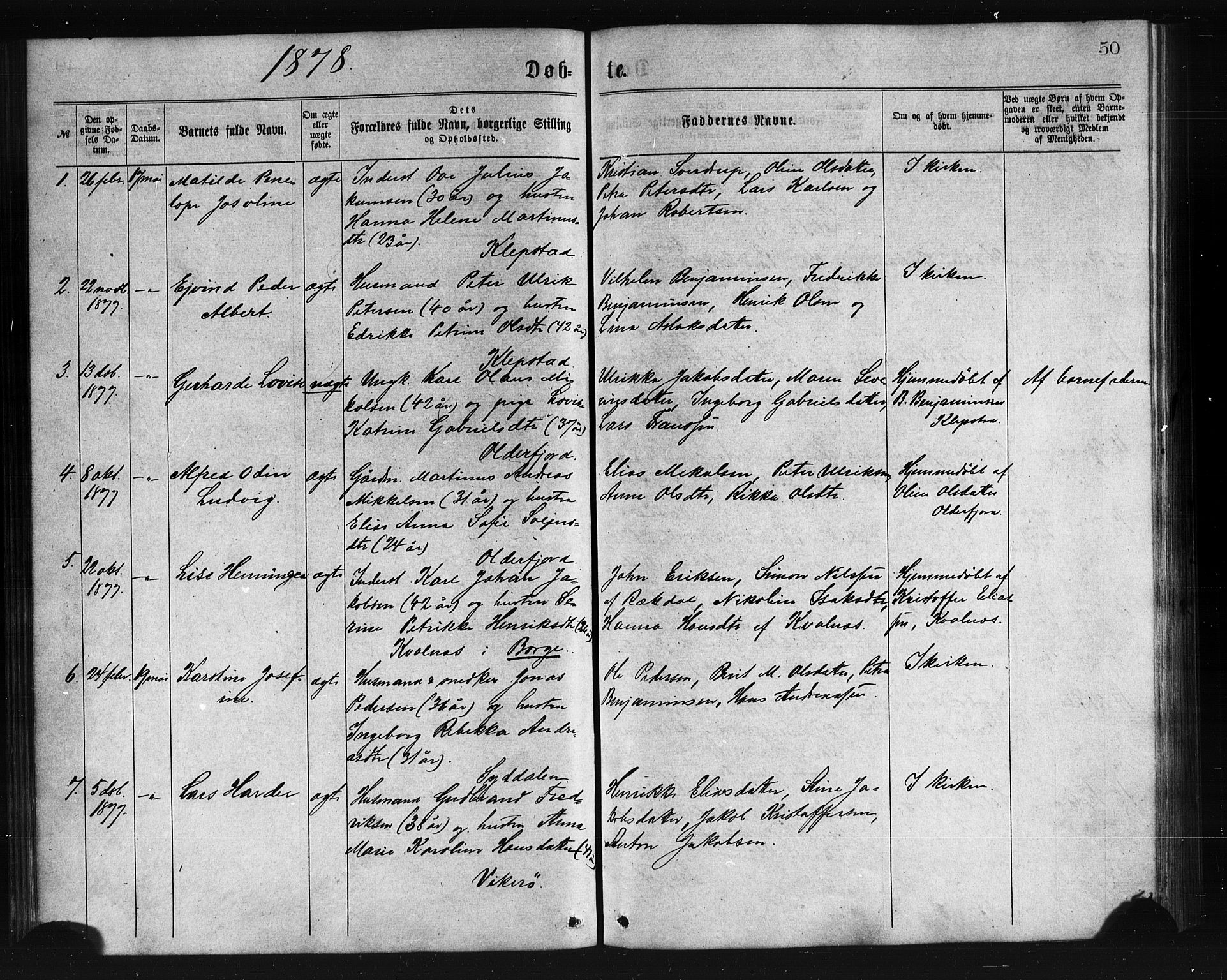 Ministerialprotokoller, klokkerbøker og fødselsregistre - Nordland, AV/SAT-A-1459/876/L1096: Parish register (official) no. 876A02, 1870-1886, p. 50