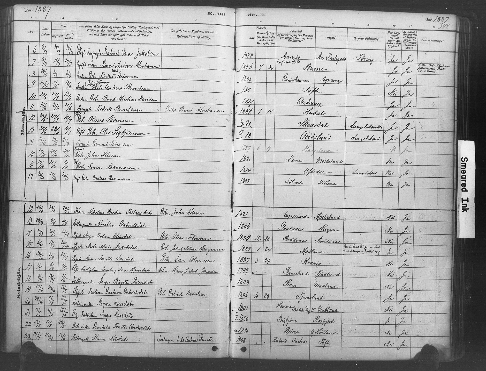 Lyngdal sokneprestkontor, AV/SAK-1111-0029/F/Fa/Fac/L0011: Parish register (official) no. A 11, 1878-1893, p. 348