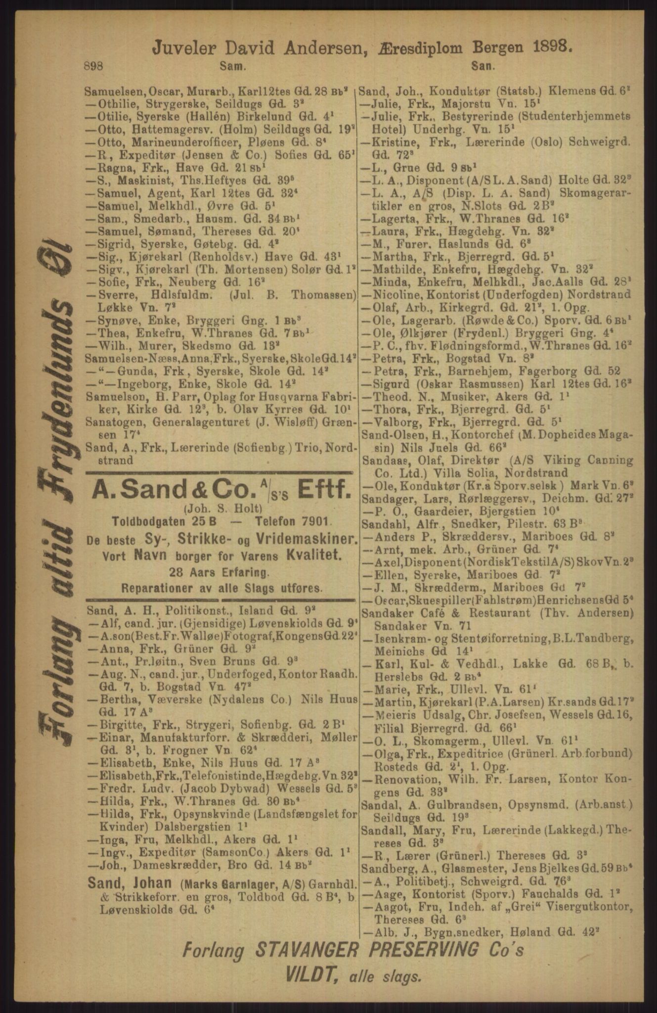 Kristiania/Oslo adressebok, PUBL/-, 1911, p. 898