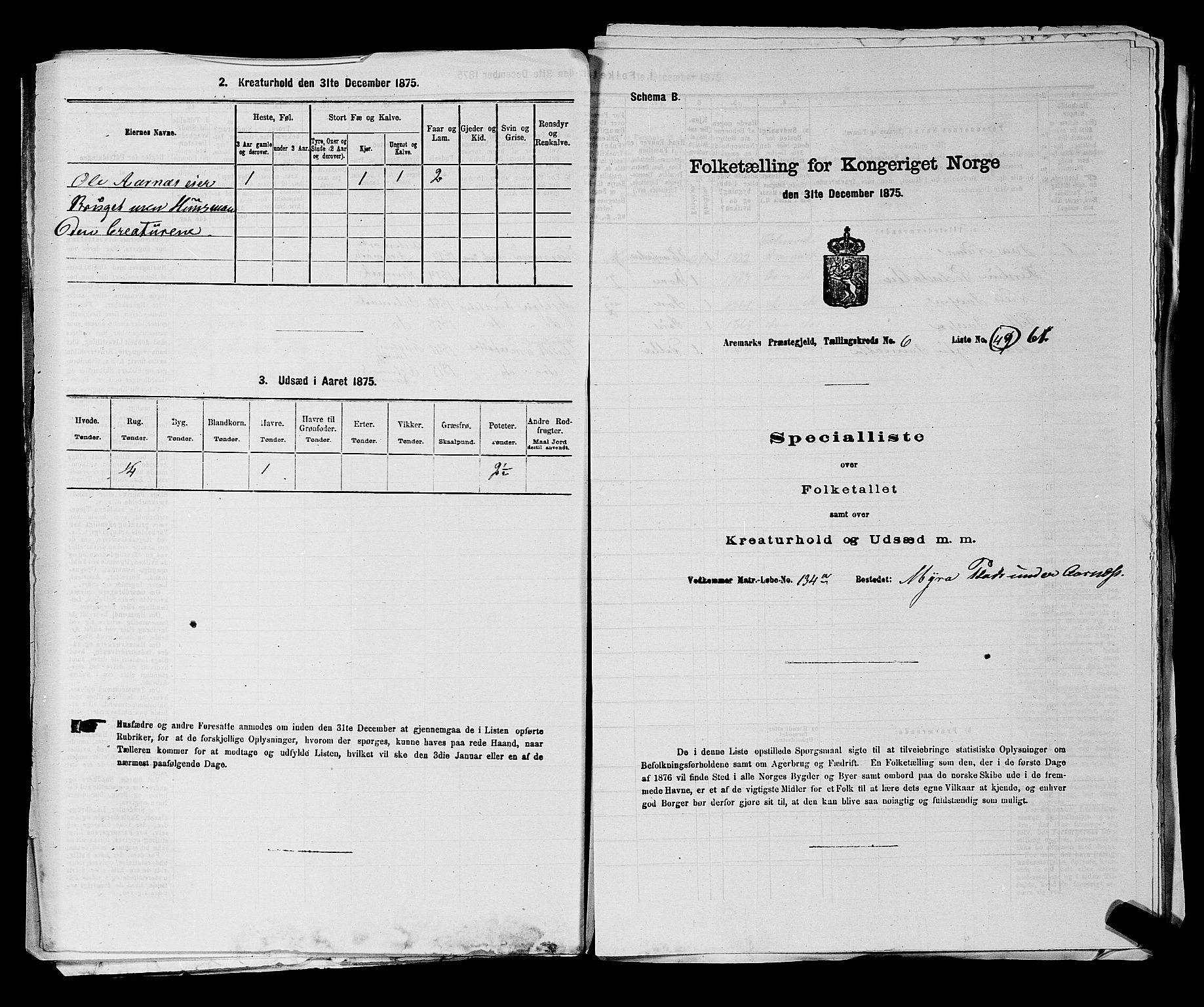 RA, 1875 census for 0118P Aremark, 1875, p. 936
