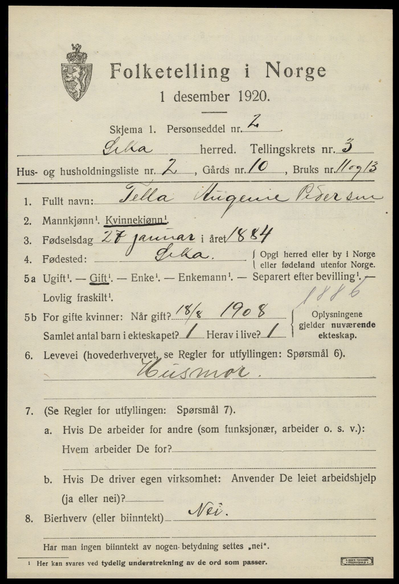 SAT, 1920 census for Leka, 1920, p. 1069