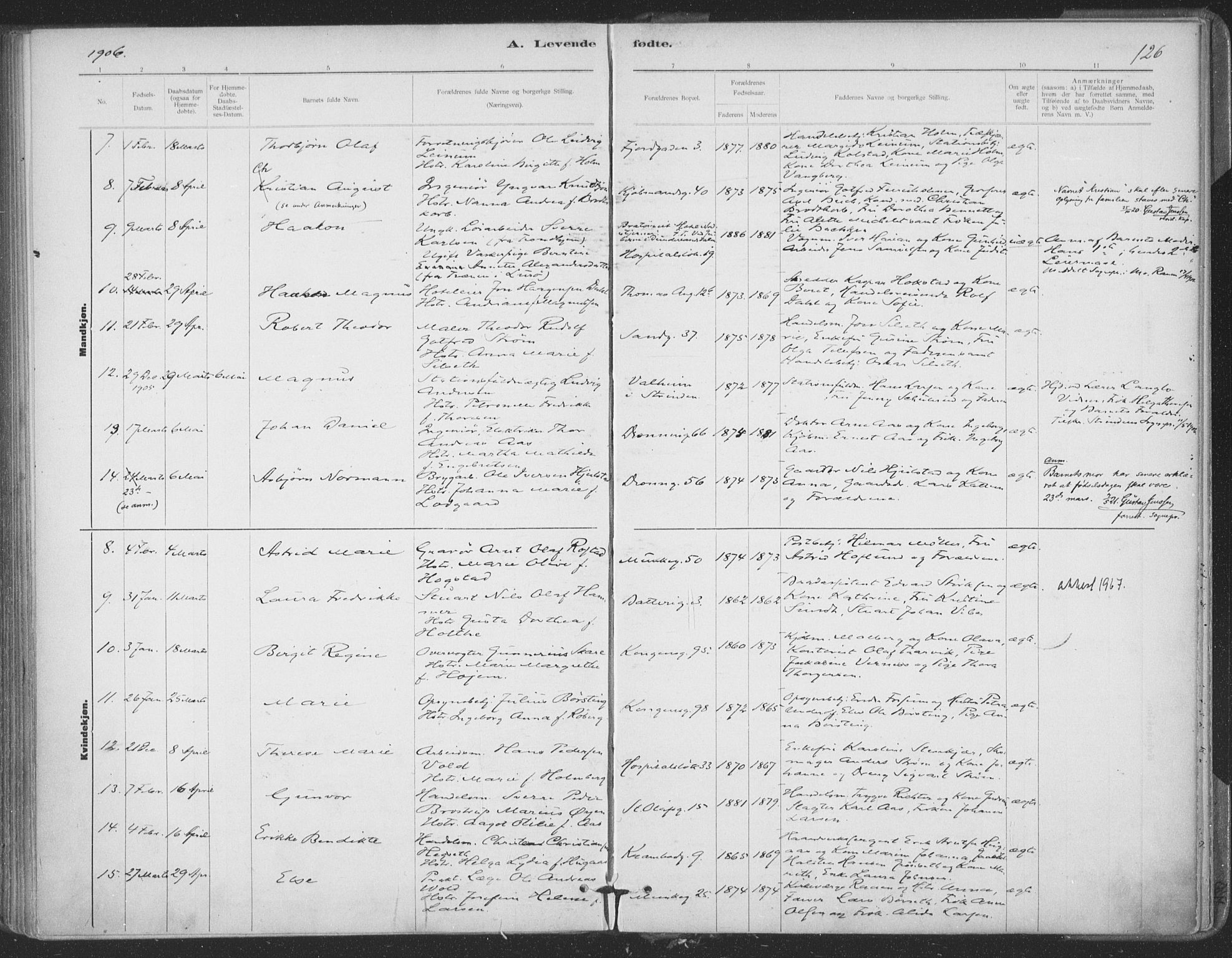 Ministerialprotokoller, klokkerbøker og fødselsregistre - Sør-Trøndelag, SAT/A-1456/602/L0122: Parish register (official) no. 602A20, 1892-1908, p. 126