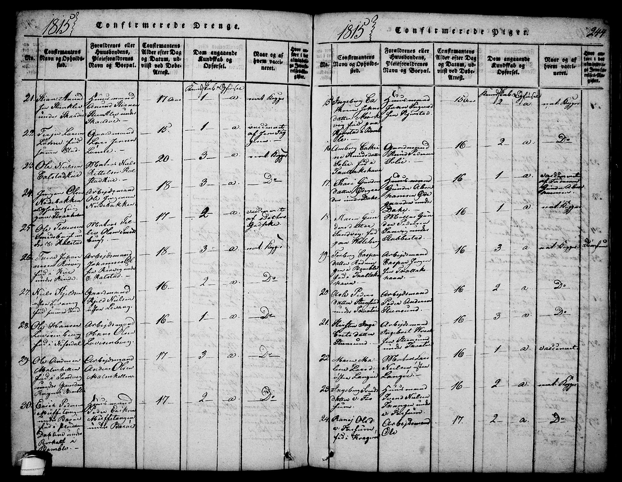 Sannidal kirkebøker, AV/SAKO-A-296/F/Fa/L0004: Parish register (official) no. 4, 1814-1829, p. 244