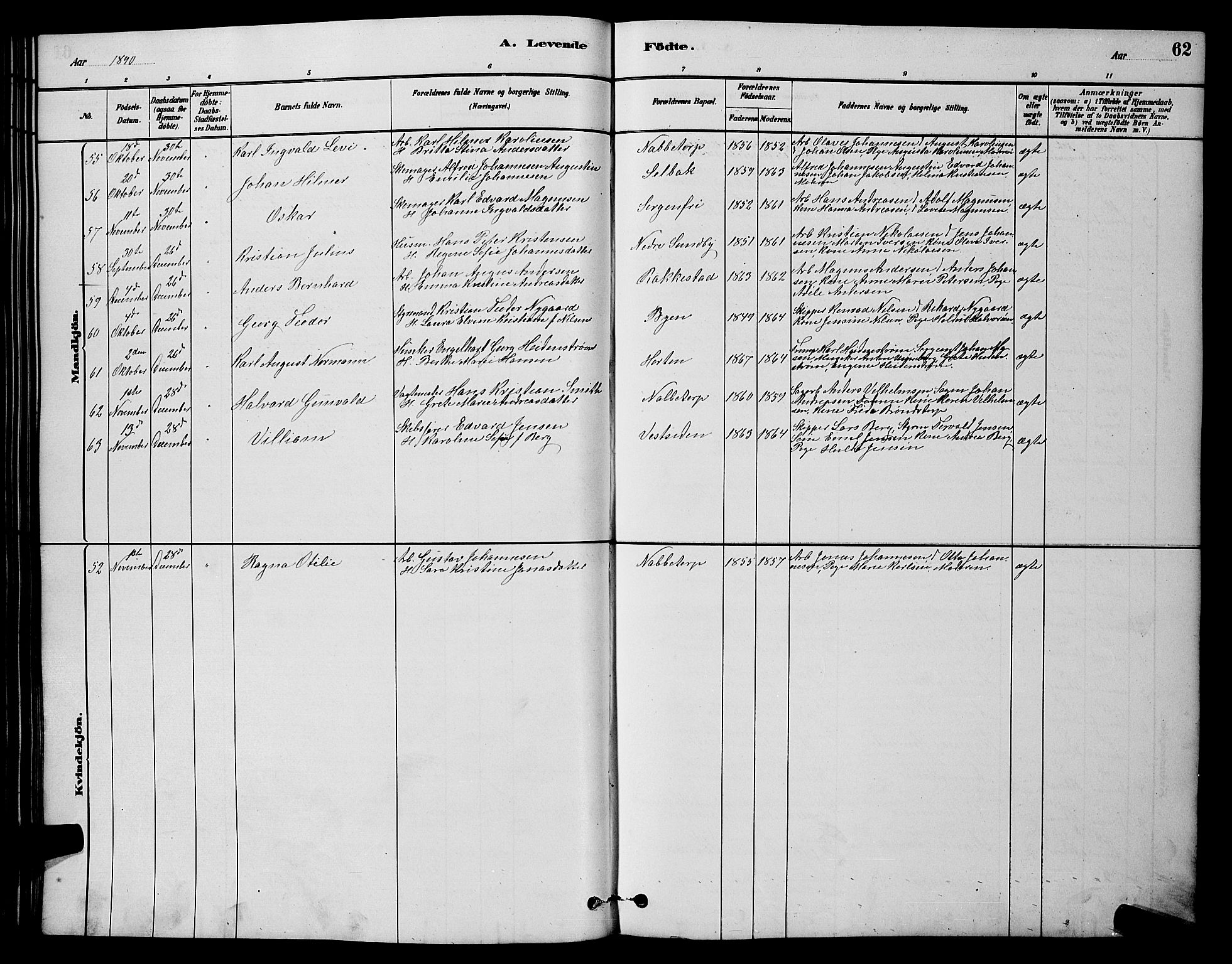 Østre Fredrikstad prestekontor Kirkebøker, SAO/A-10907/G/Ga/L0001: Parish register (copy) no. 1, 1880-1899, p. 62