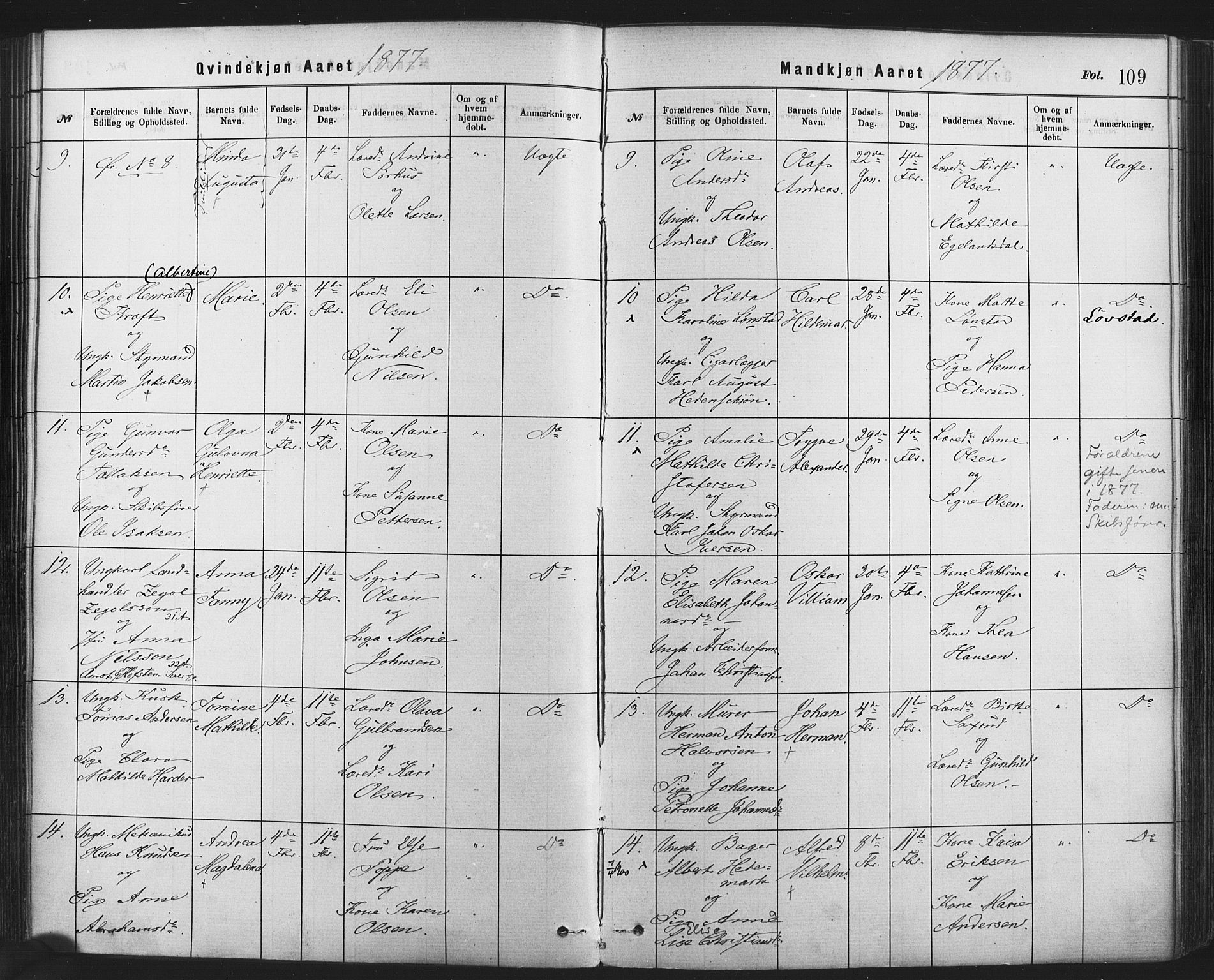 Rikshospitalet prestekontor Kirkebøker, AV/SAO-A-10309b/F/L0006: Parish register (official) no. 6, 1871-1885, p. 109