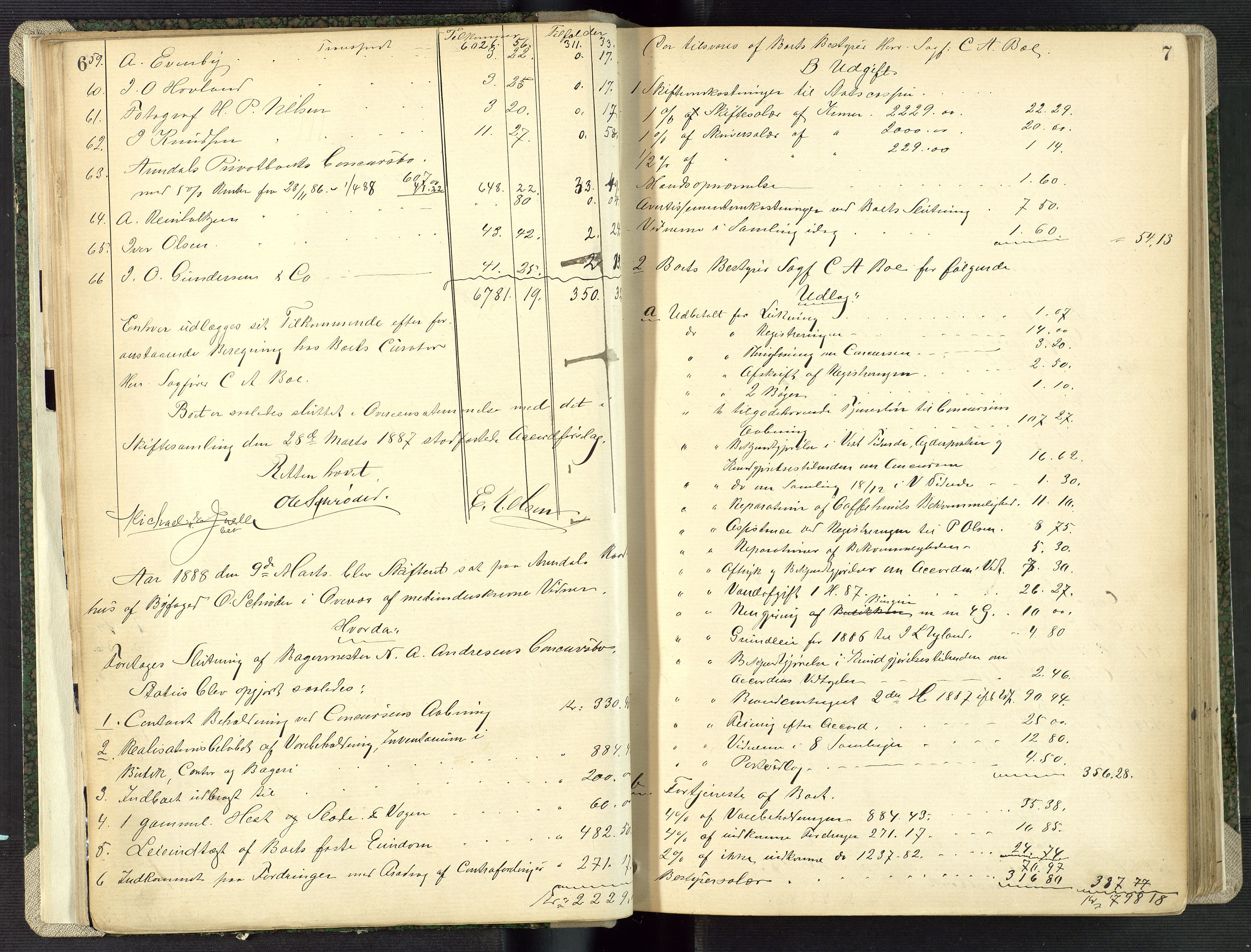Arendal byfogd, AV/SAK-1222-0001/H/Hc/L0035: Skifteutlodningsprotokoll nr. 33, 1888-1897, p. 6-7