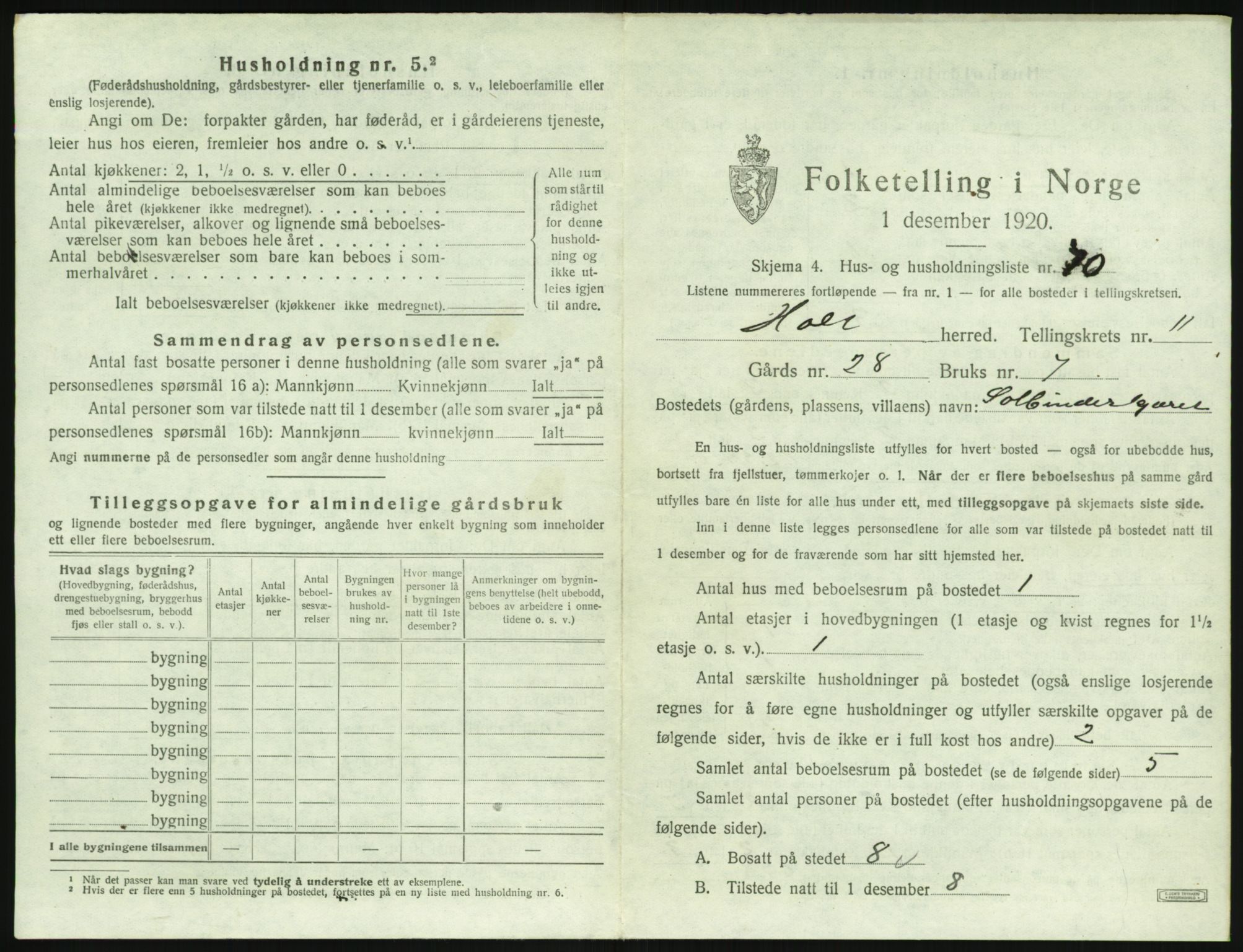 SAK, 1920 census for Holt, 1920, p. 1170