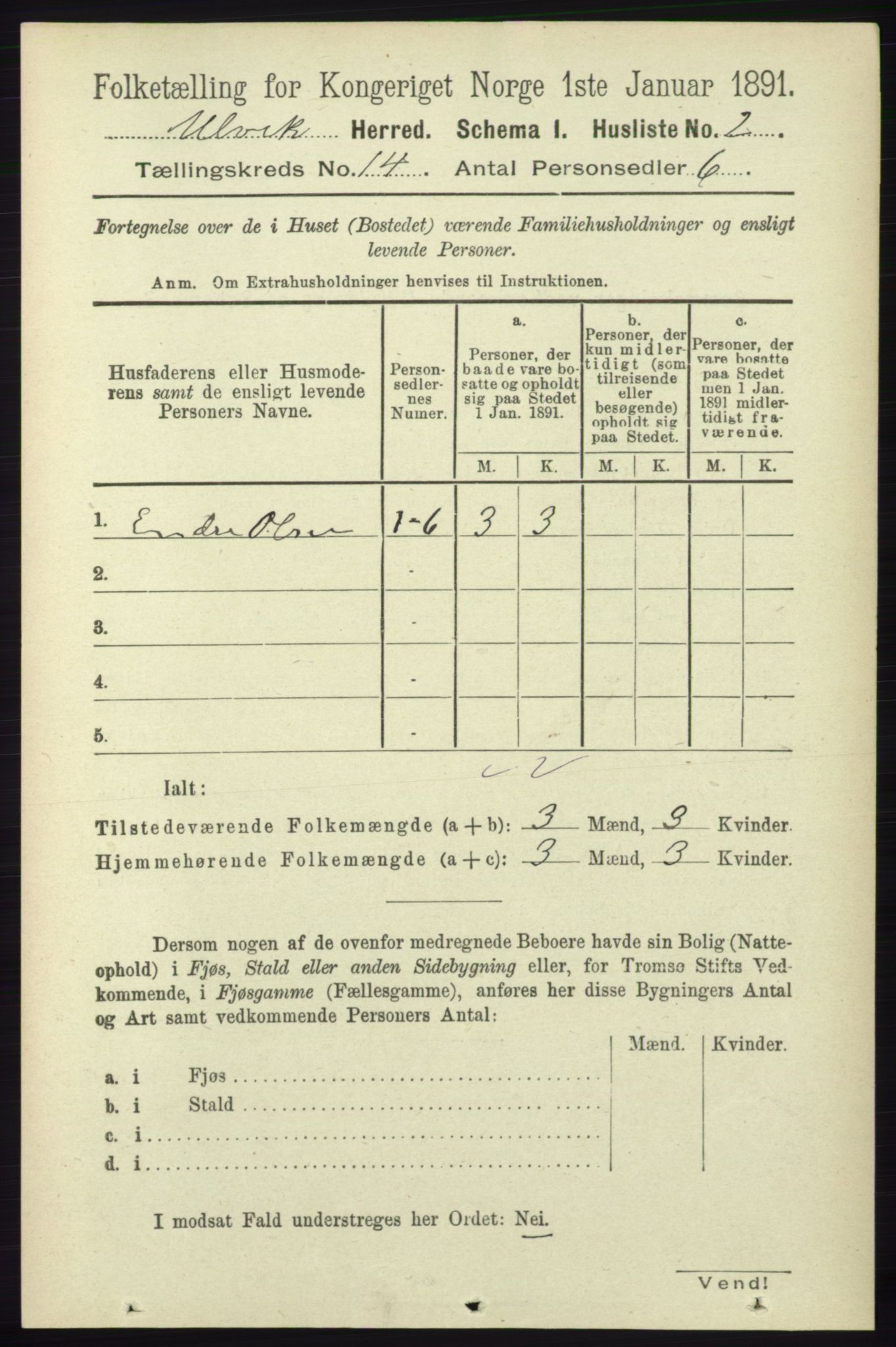 RA, 1891 census for 1233 Ulvik, 1891, p. 4208