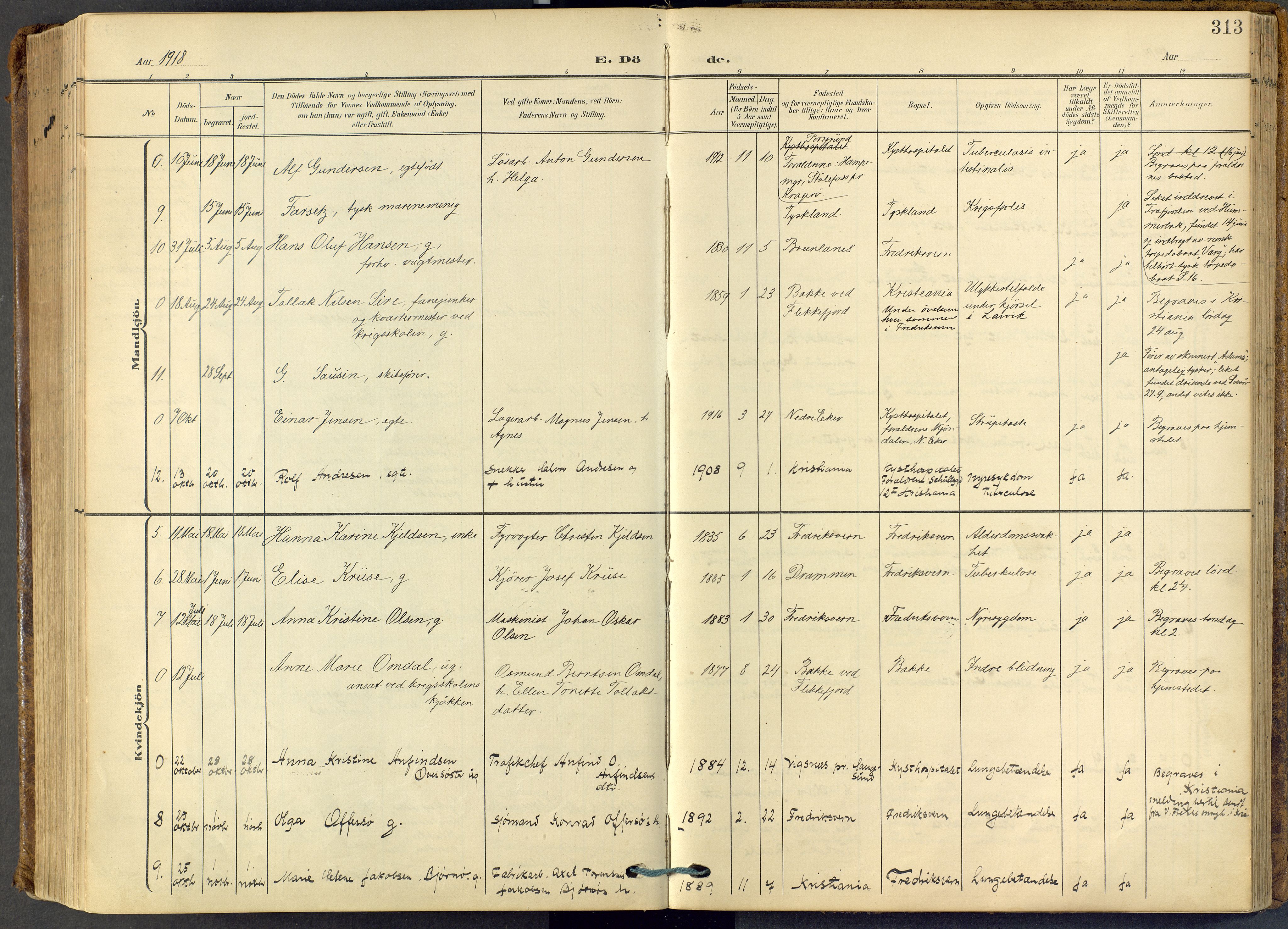 Stavern kirkebøker, SAKO/A-318/F/Fa/L0009: Parish register (official) no. 9, 1906-1955, p. 313
