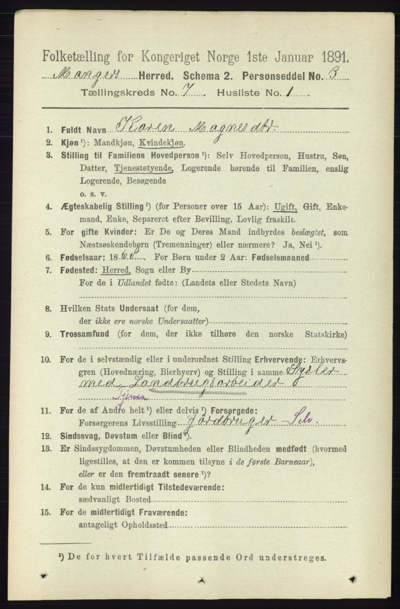 RA, 1891 census for 1261 Manger, 1891, p. 4361