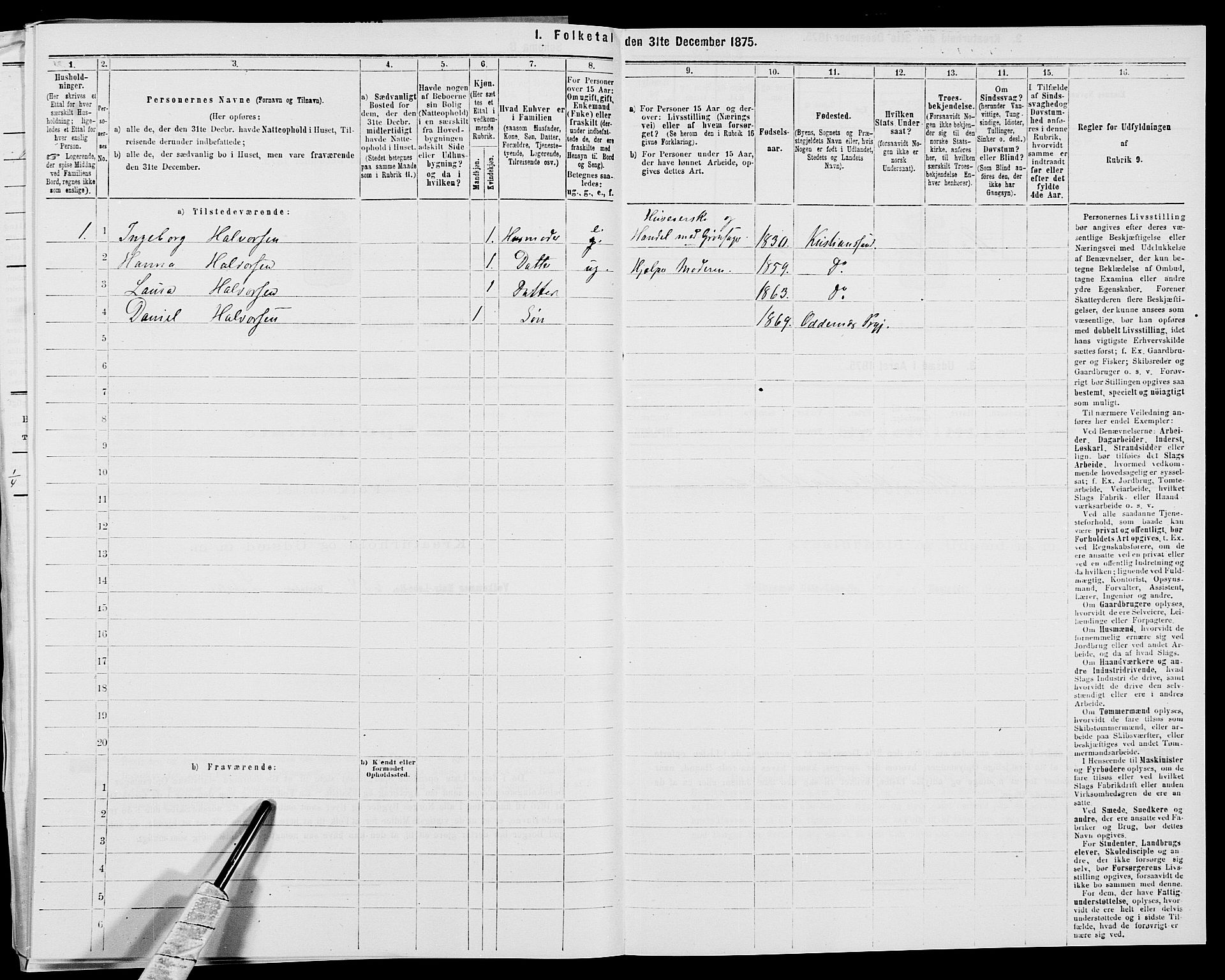 SAK, 1875 census for 1012P Oddernes, 1875, p. 981