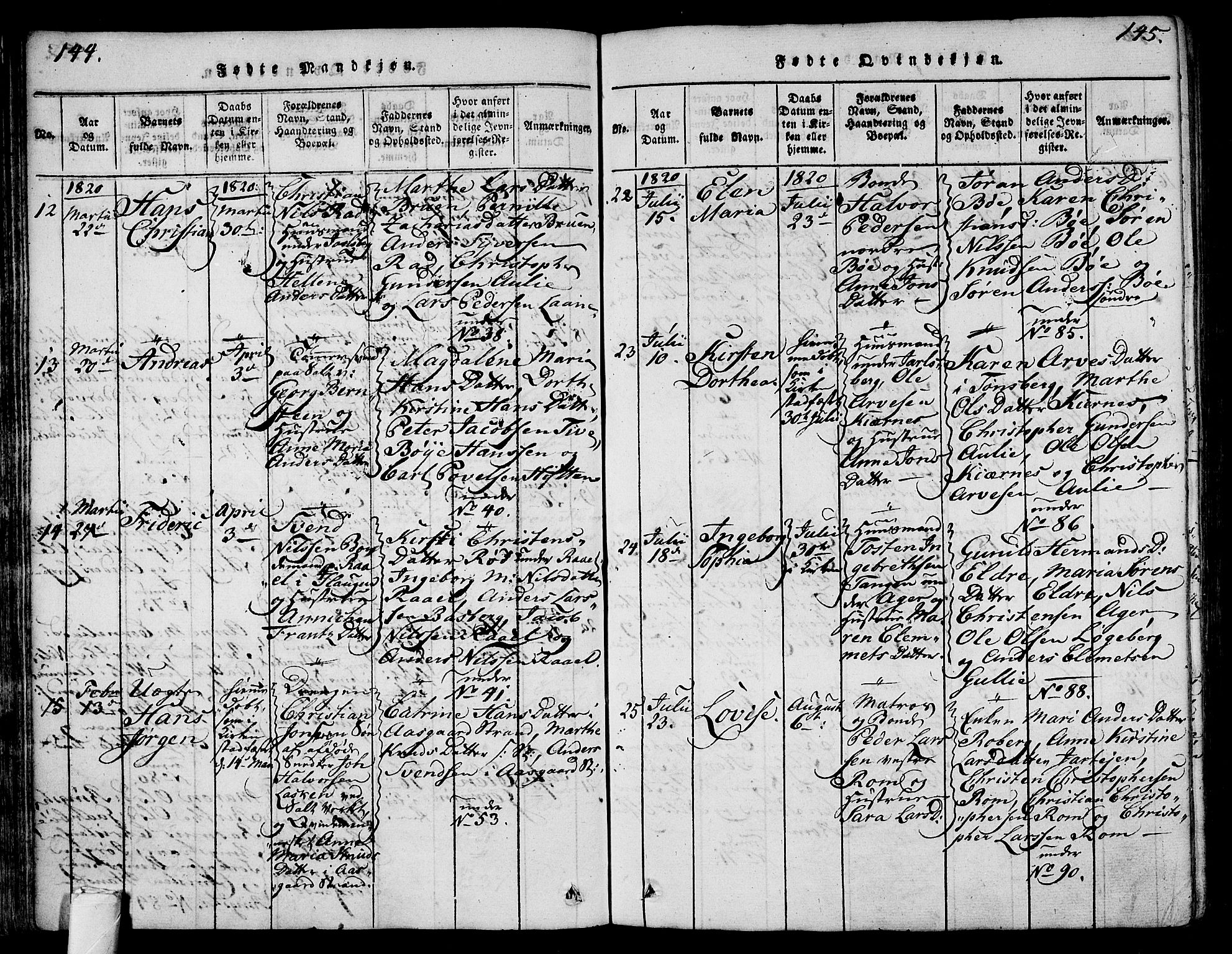 Sem kirkebøker, AV/SAKO-A-5/F/Fa/L0004: Parish register (official) no. I 4, 1814-1825, p. 144-145