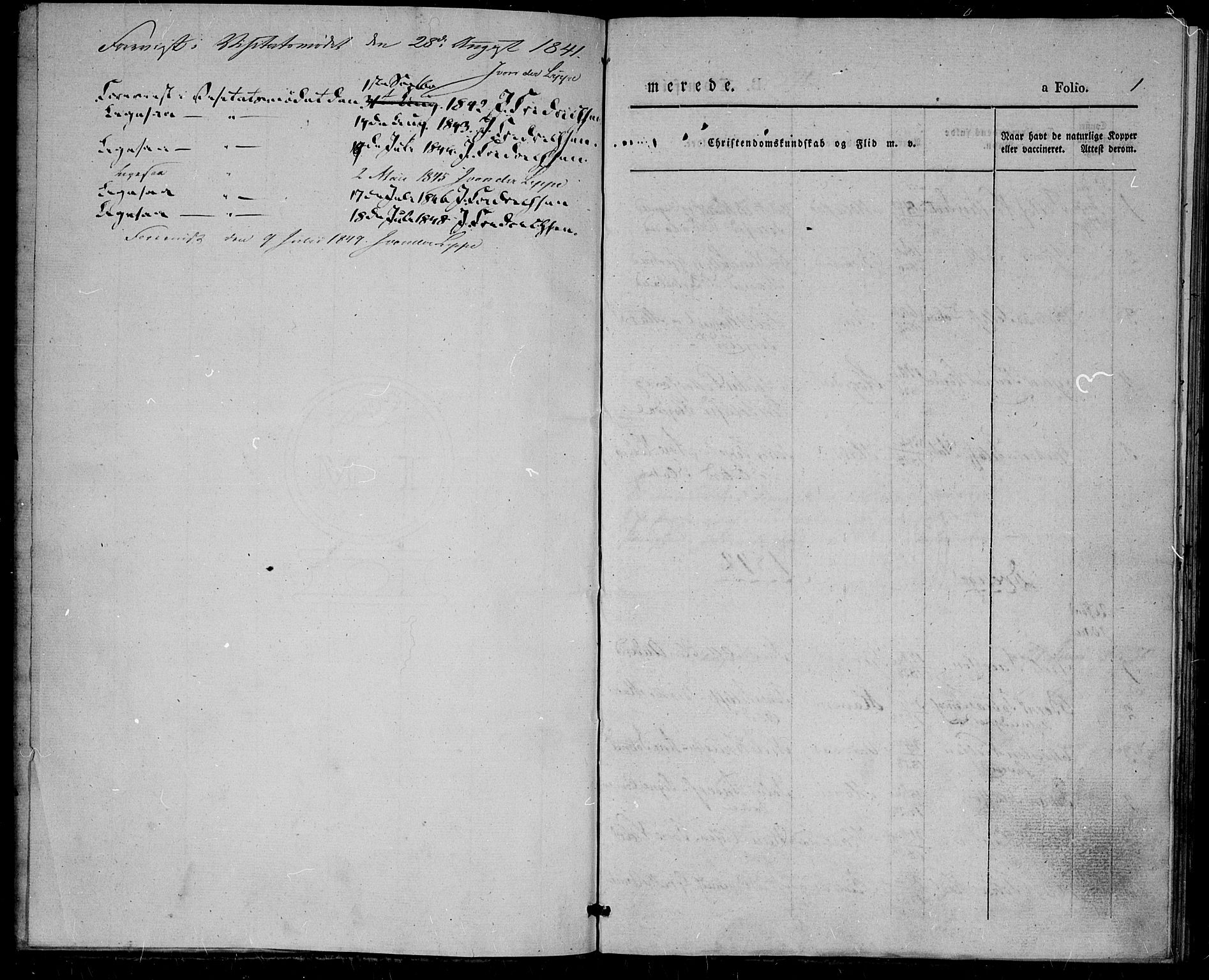 Birkenes sokneprestkontor, SAK/1111-0004/F/Fa/L0002: Parish register (official) no. A 2, 1839-1849, p. 1