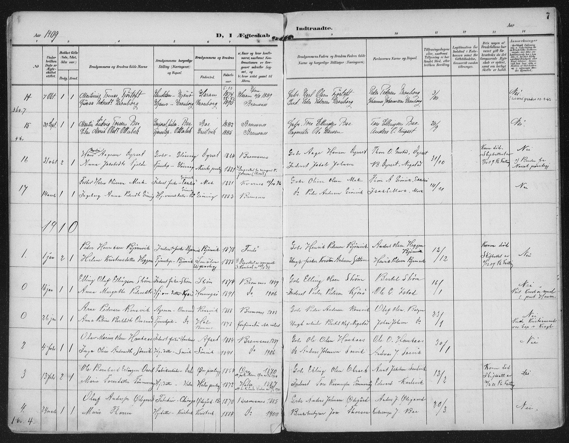 Ministerialprotokoller, klokkerbøker og fødselsregistre - Møre og Romsdal, AV/SAT-A-1454/569/L0822: Parish register (official) no. 569A08, 1908-1919, p. 7