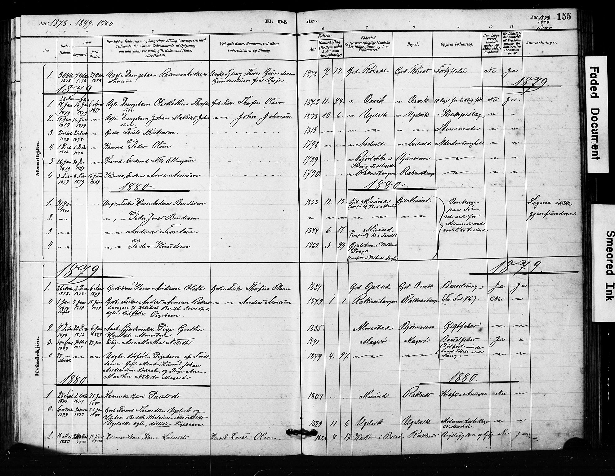 Ministerialprotokoller, klokkerbøker og fødselsregistre - Møre og Romsdal, SAT/A-1454/563/L0737: Parish register (copy) no. 563C01, 1878-1916, p. 155