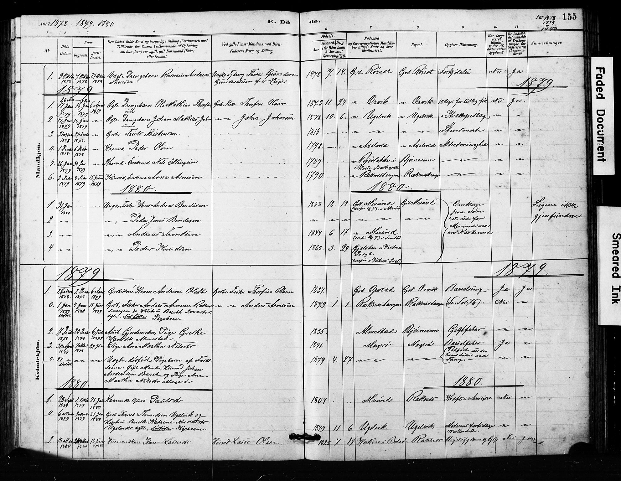 Ministerialprotokoller, klokkerbøker og fødselsregistre - Møre og Romsdal, AV/SAT-A-1454/563/L0737: Parish register (copy) no. 563C01, 1878-1916, p. 155