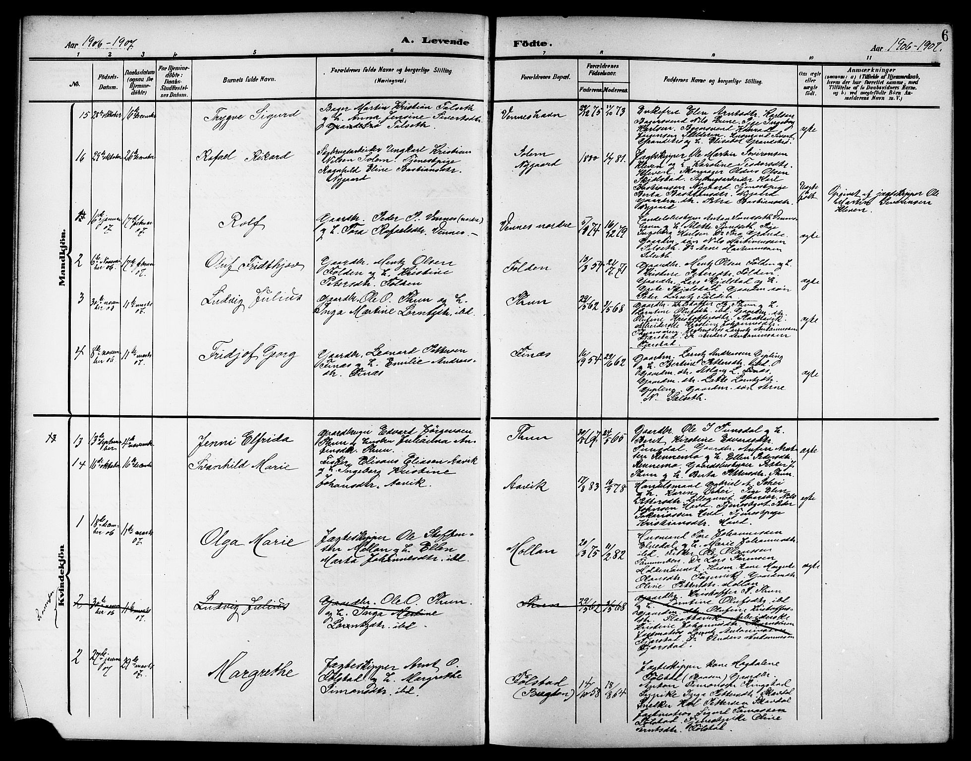 Ministerialprotokoller, klokkerbøker og fødselsregistre - Nord-Trøndelag, SAT/A-1458/744/L0424: Parish register (copy) no. 744C03, 1906-1923, p. 6