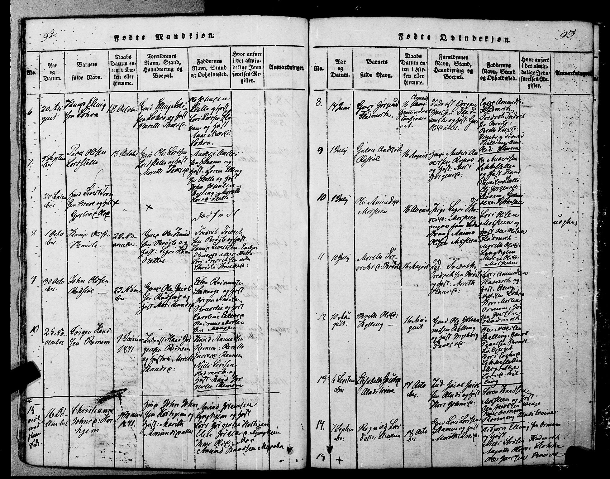 Ministerialprotokoller, klokkerbøker og fødselsregistre - Møre og Romsdal, AV/SAT-A-1454/546/L0593: Parish register (official) no. 546A01, 1818-1853, p. 92-93