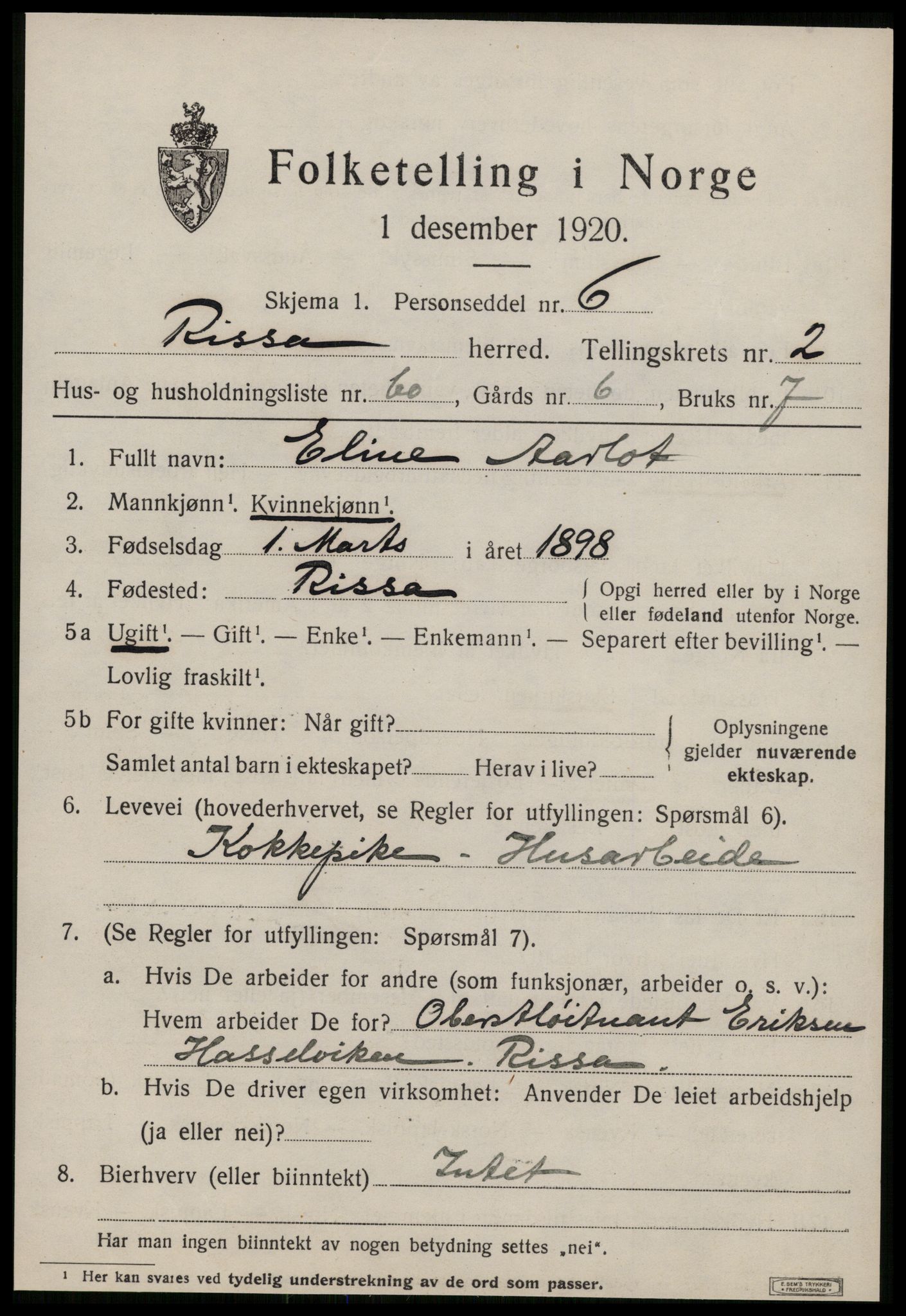 SAT, 1920 census for Rissa, 1920, p. 2487