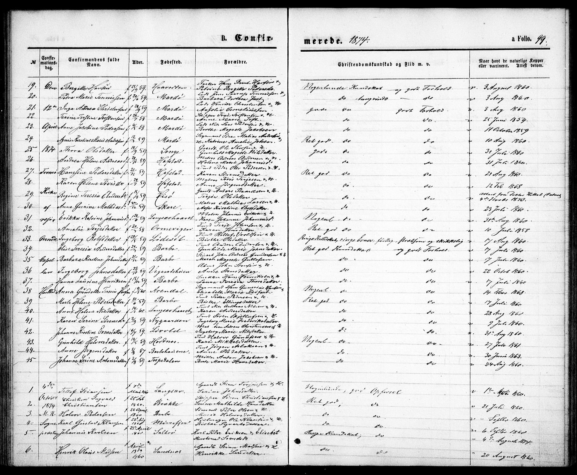 Tromøy sokneprestkontor, AV/SAK-1111-0041/F/Fb/L0004: Parish register (copy) no. B 4, 1869-1877, p. 99