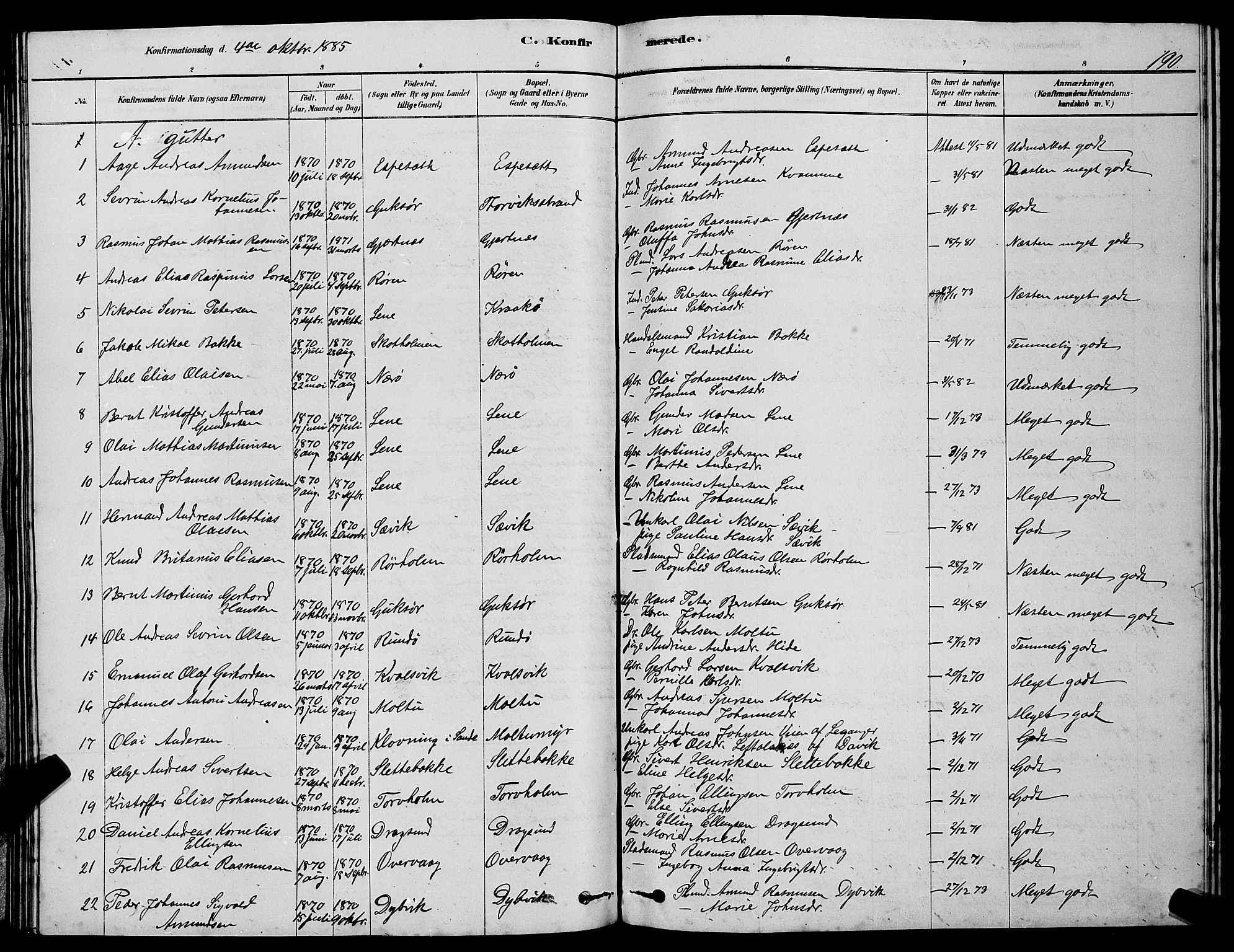 Ministerialprotokoller, klokkerbøker og fødselsregistre - Møre og Romsdal, SAT/A-1454/507/L0081: Parish register (copy) no. 507C04, 1878-1898, p. 190