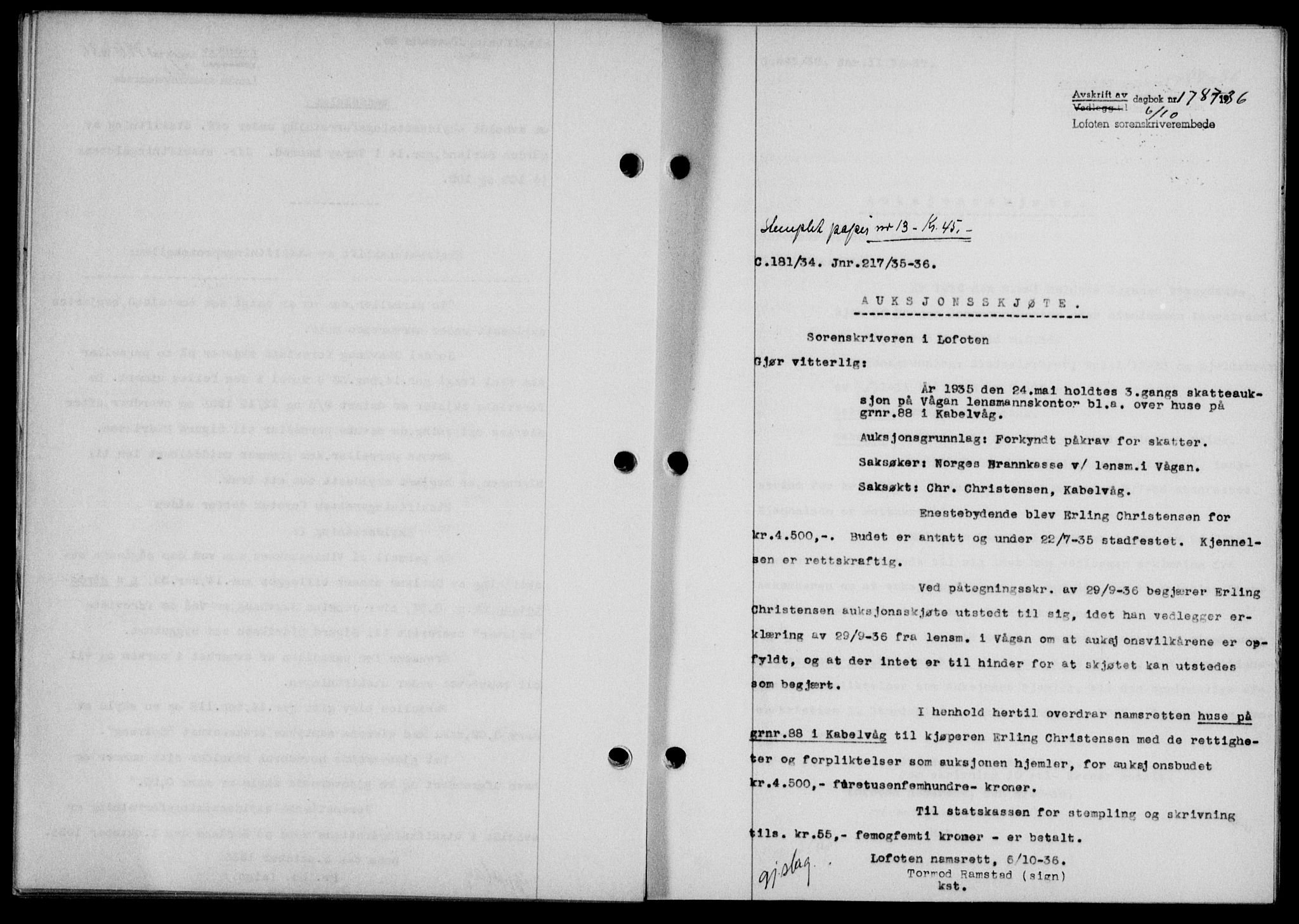 Lofoten sorenskriveri, SAT/A-0017/1/2/2C/L0001a: Mortgage book no. 1a, 1936-1937, Diary no: : 1787/1936