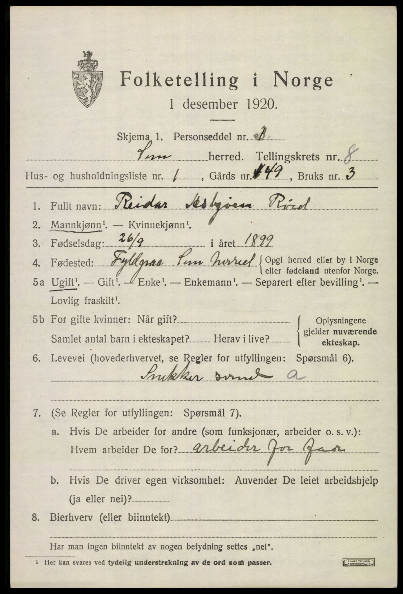 SAKO, 1920 census for Sem, 1920, p. 11195